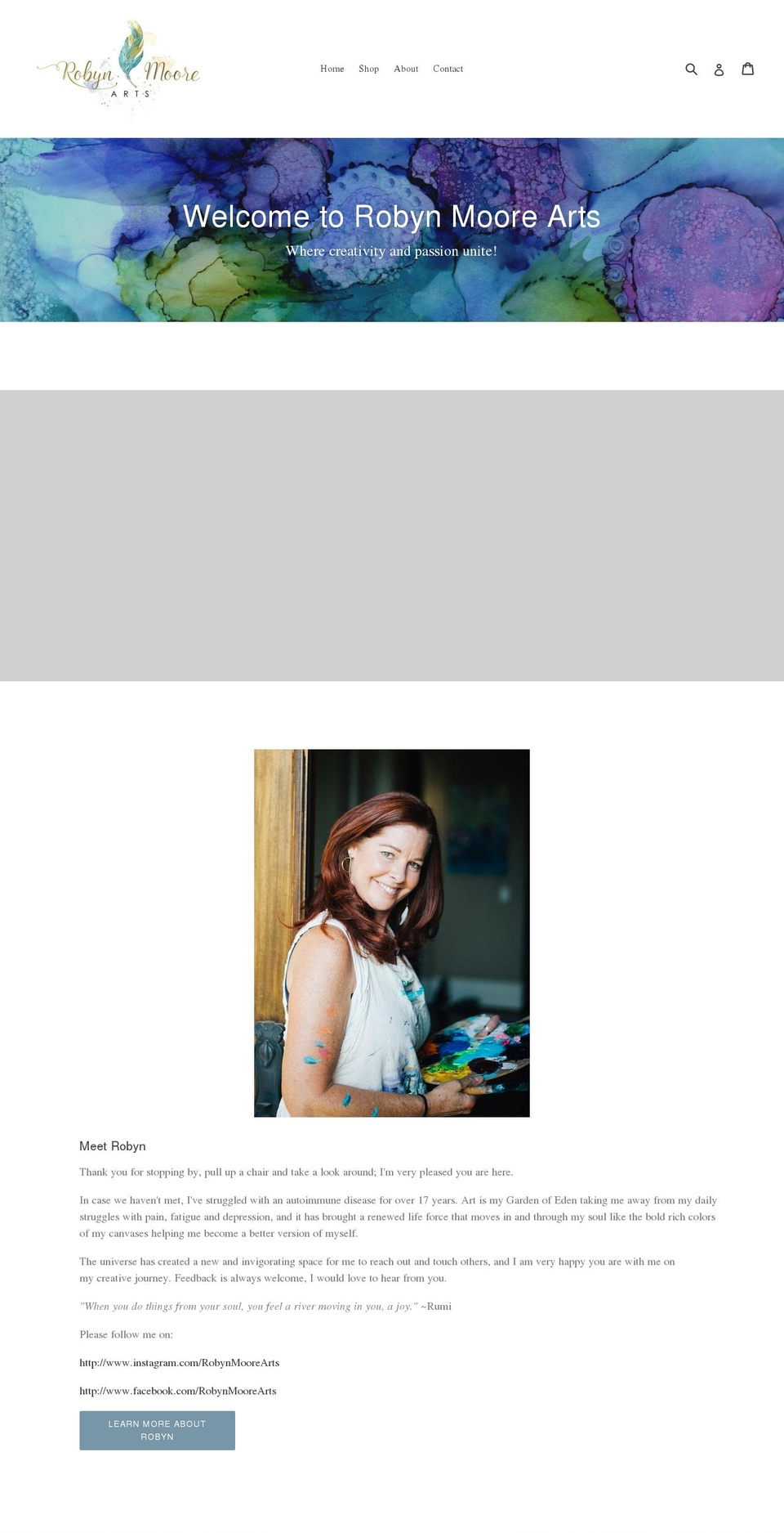 robynmoorearts.com shopify website screenshot