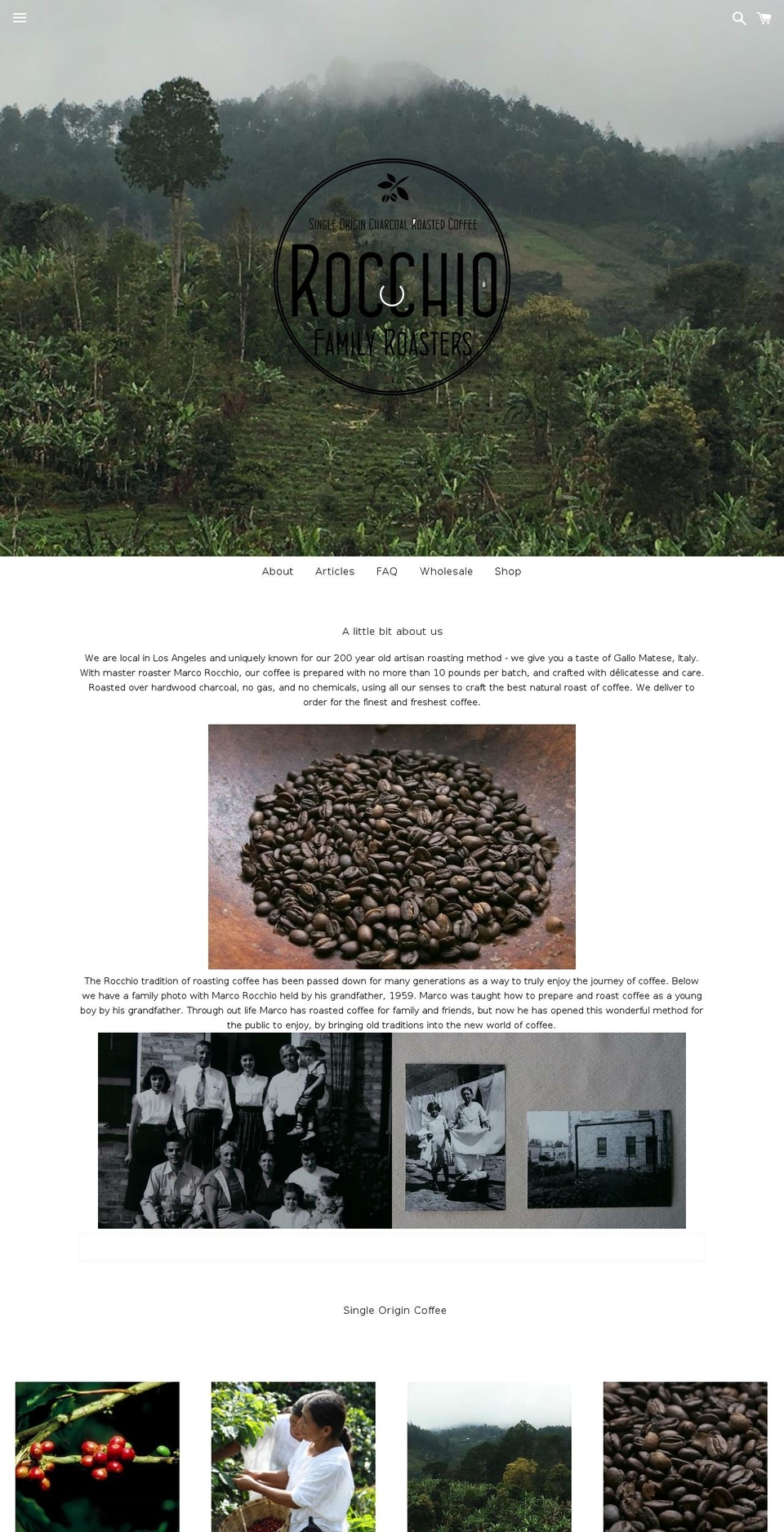 rocchiofamilyroasters.com shopify website screenshot