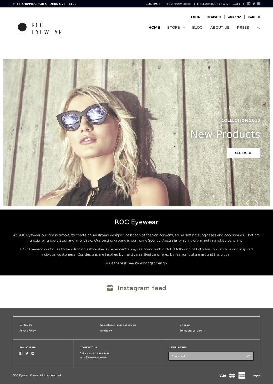 roceyewear.com.au shopify website screenshot