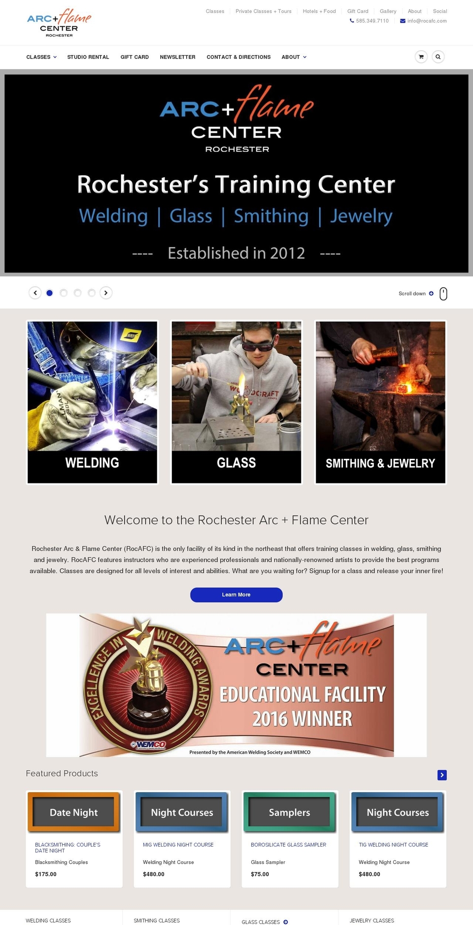 rochesterarcandflame.com — Shopify storefront screenshot