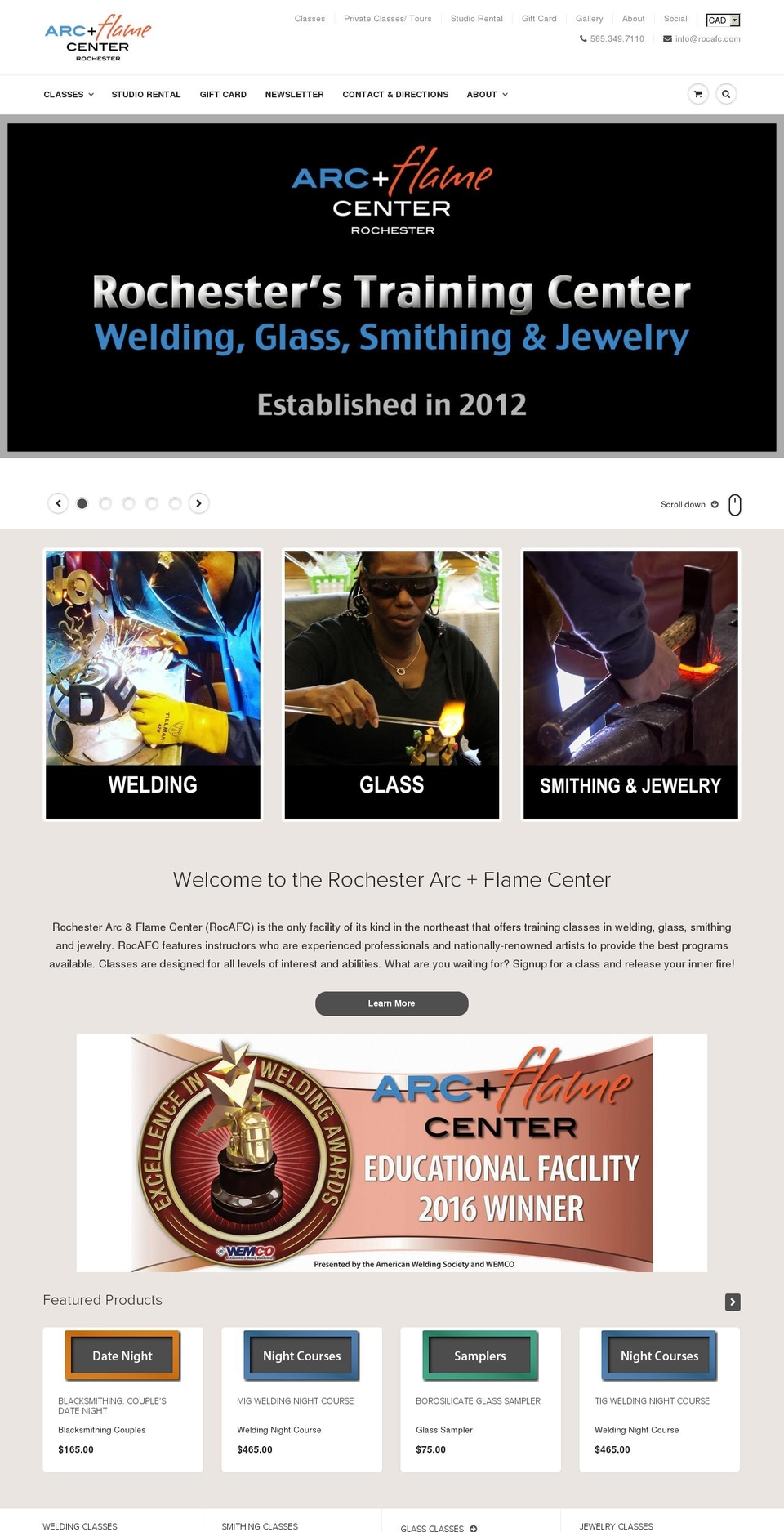 rochesterarcandflamecenter.com shopify website screenshot