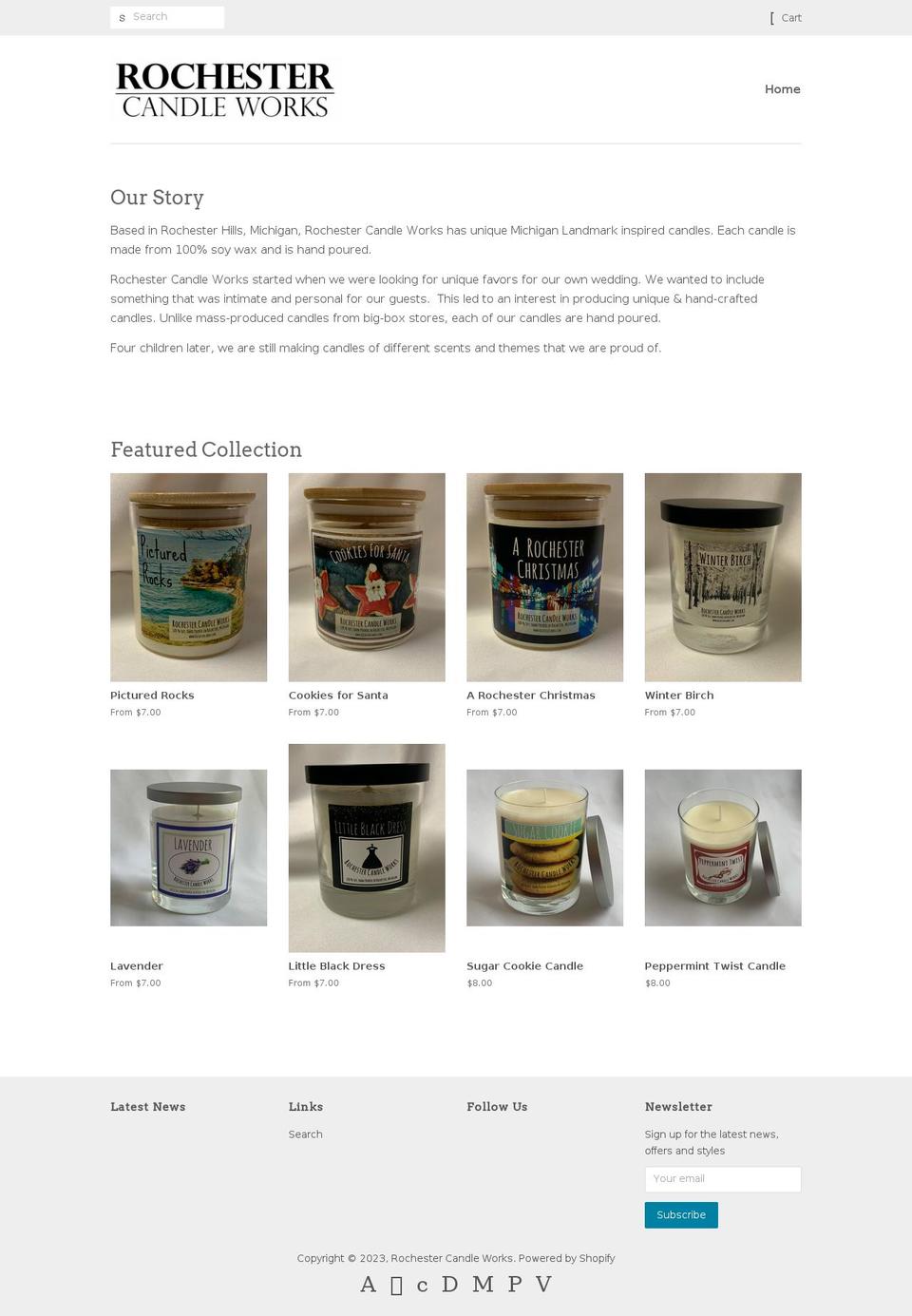 rochestercandleworks.com — Shopify storefront screenshot