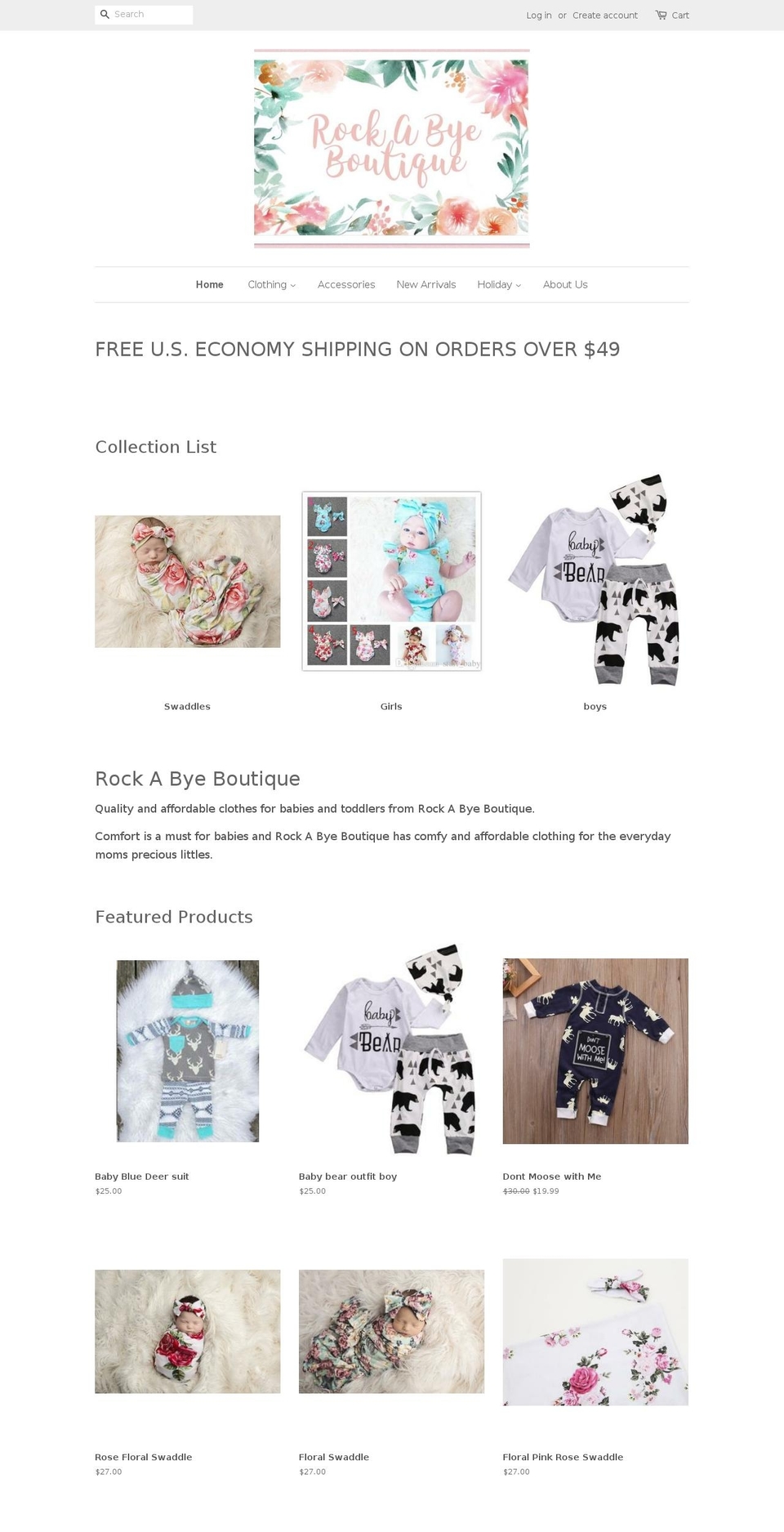 rockabyeboutique.com — Shopify storefront screenshot