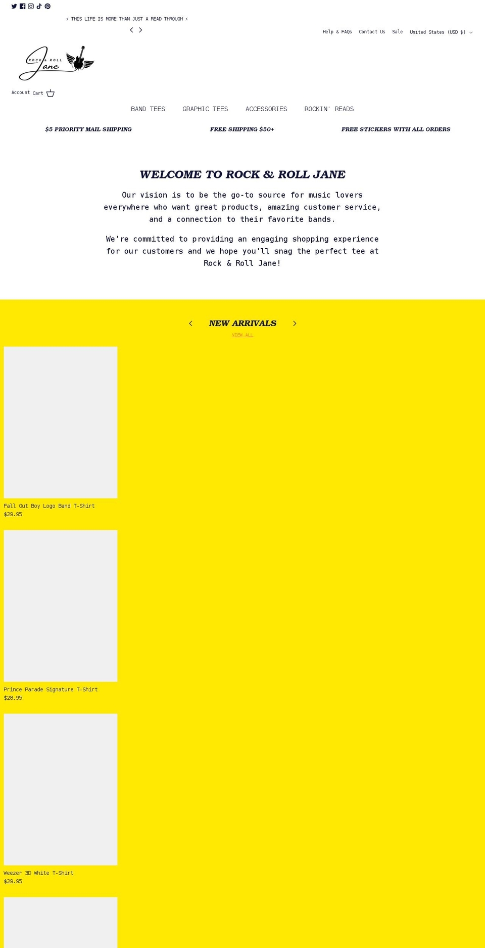 rockandrolljane.com shopify website screenshot