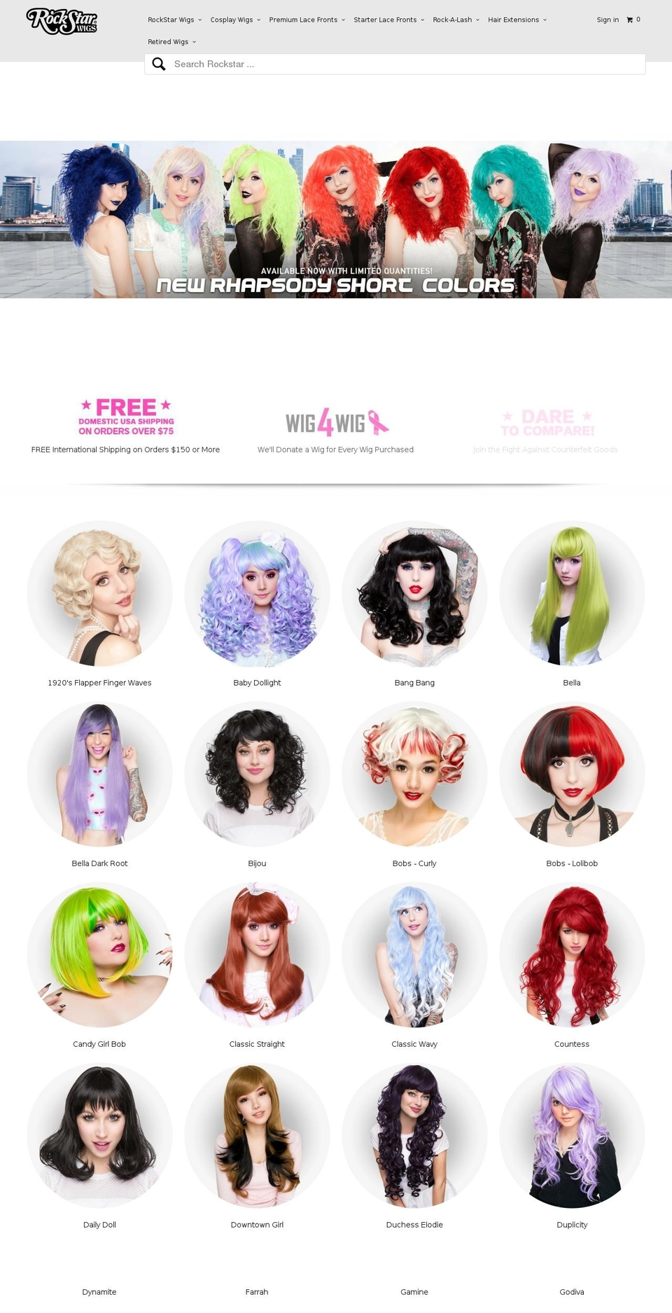 rockawigs.com — Shopify storefront screenshot