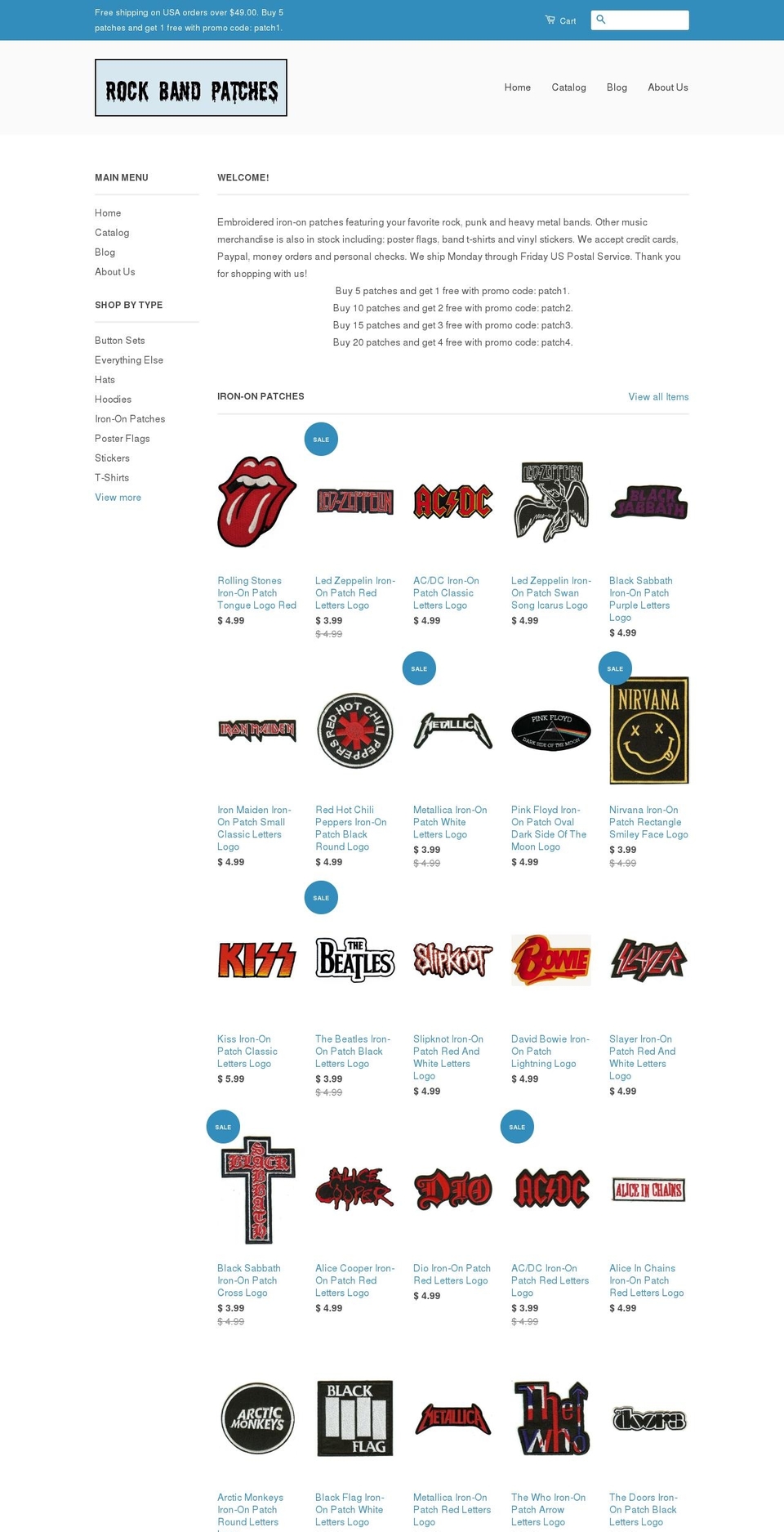 classic Shopify theme site example rockbandpatches.com