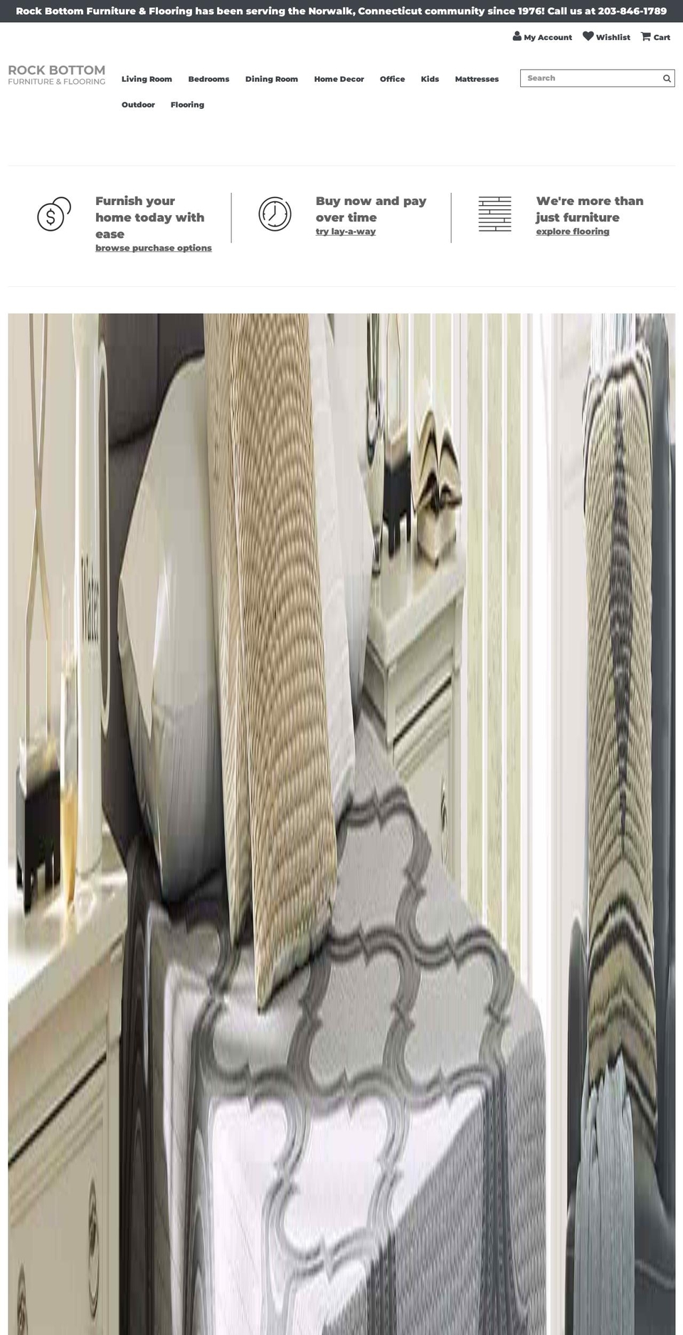 rockbottomfurnitureandflooring.com shopify website screenshot