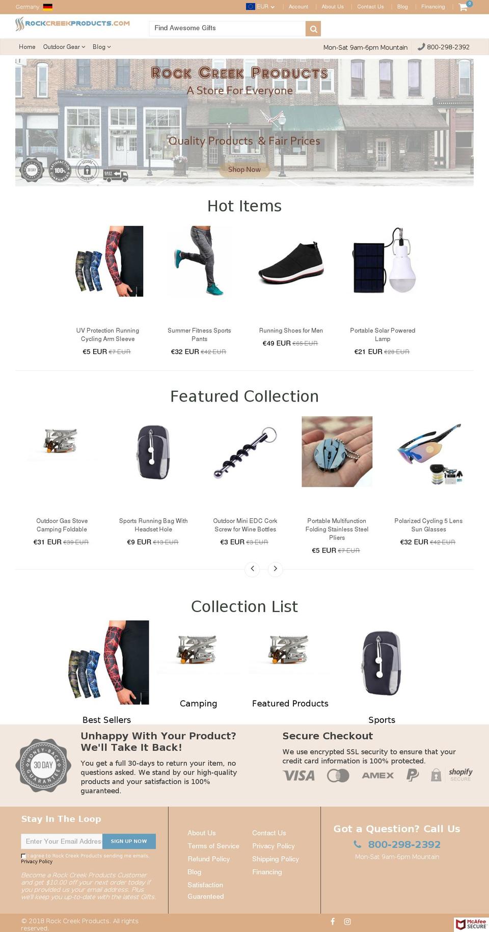 rockcreekproducts.com — Shopify storefront screenshot