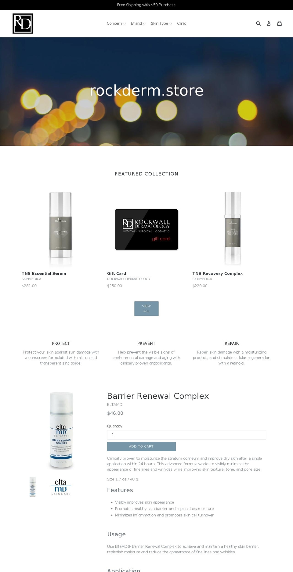 rockderm.store shopify website screenshot