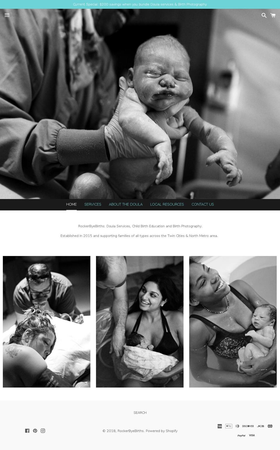 rockerbyebirths.com shopify website screenshot