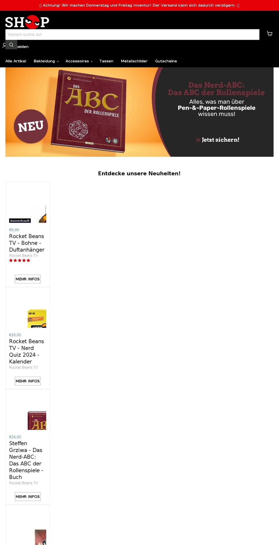 rocketbeans.shop shopify website screenshot