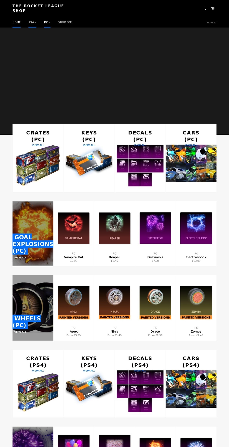 rocketleagueshop.co.uk shopify website screenshot