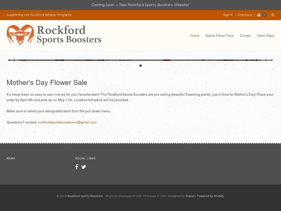 rockfordsportsboosters.com — Shopify storefront screenshot