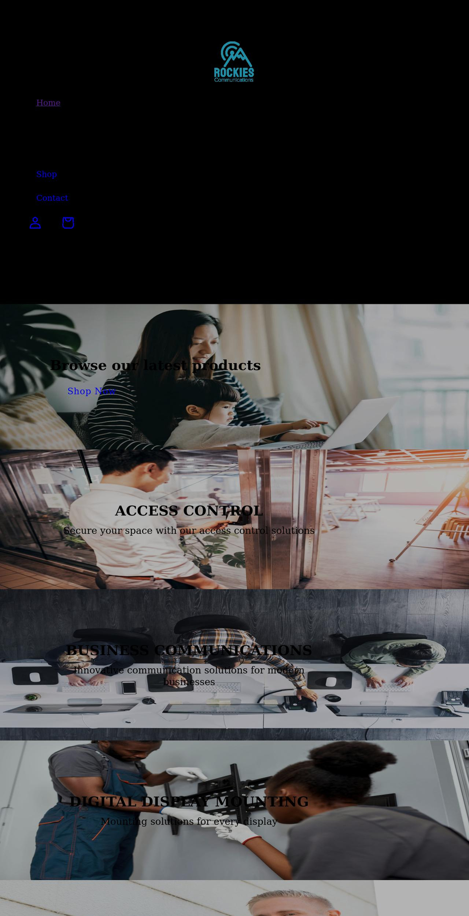 rockiescommunications.com shopify website screenshot
