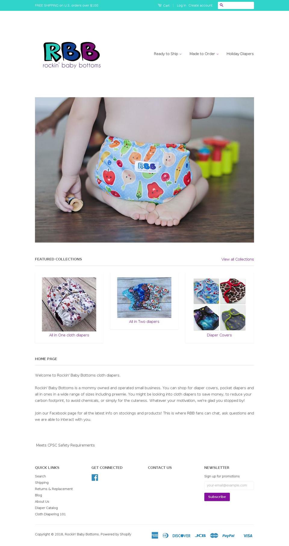 rockinbabybottoms.com — Shopify storefront screenshot