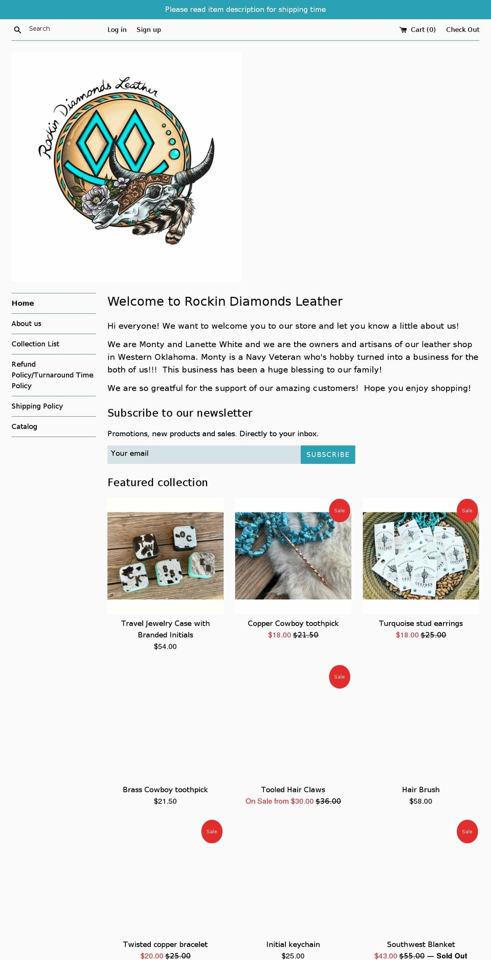 rockindiamondsleather.com shopify website screenshot