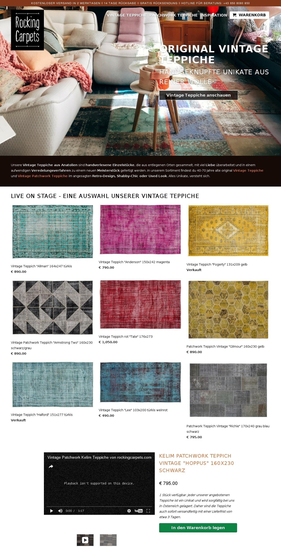 rockingcarpets.com shopify website screenshot