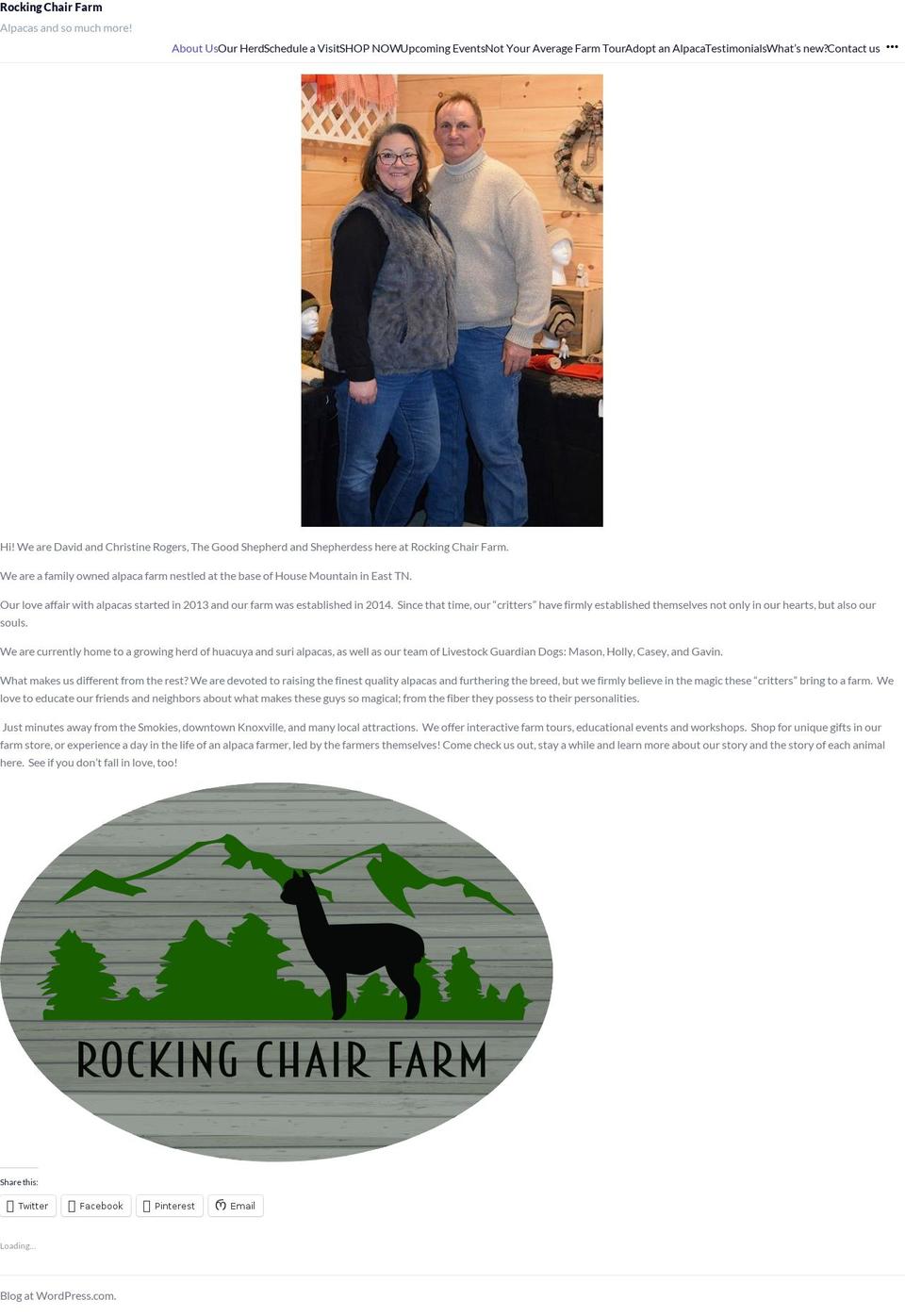 rockingchairfarmalpacas.com — Shopify storefront screenshot