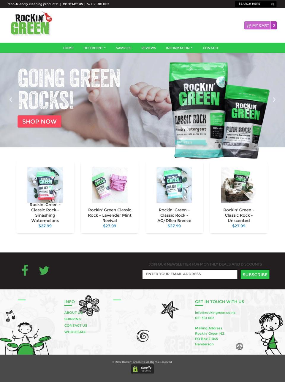 Artisan Shopify theme site example rockingreen.co.nz