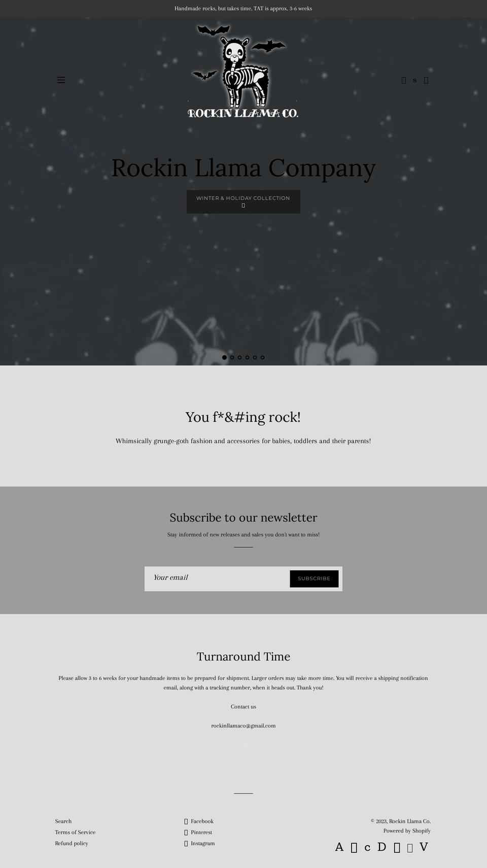 rockinllamaco.com — Shopify storefront screenshot