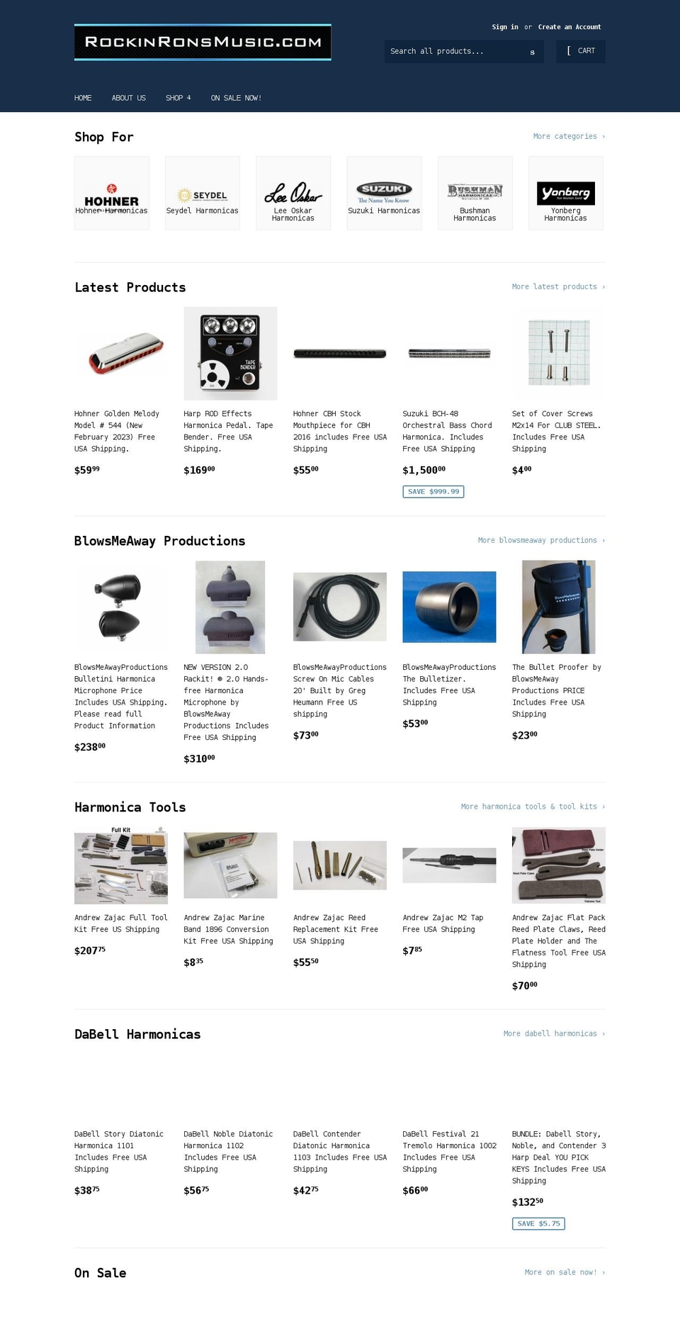 rockinronsmusic.com shopify website screenshot