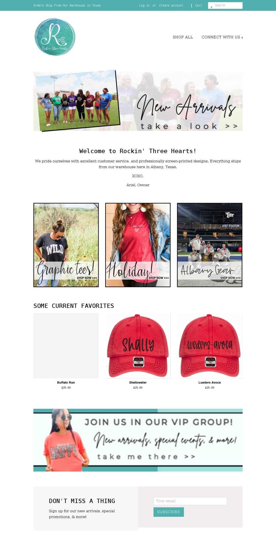 rockinthreehearts.com shopify website screenshot