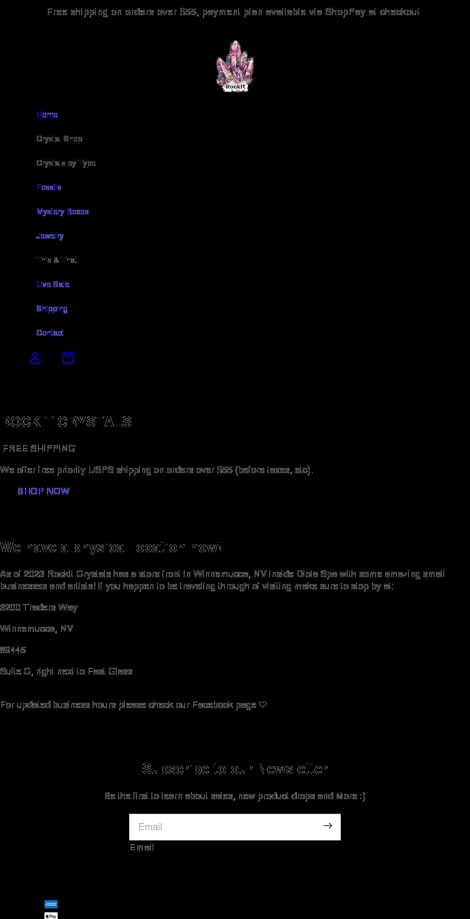 rockitcrystals.com shopify website screenshot