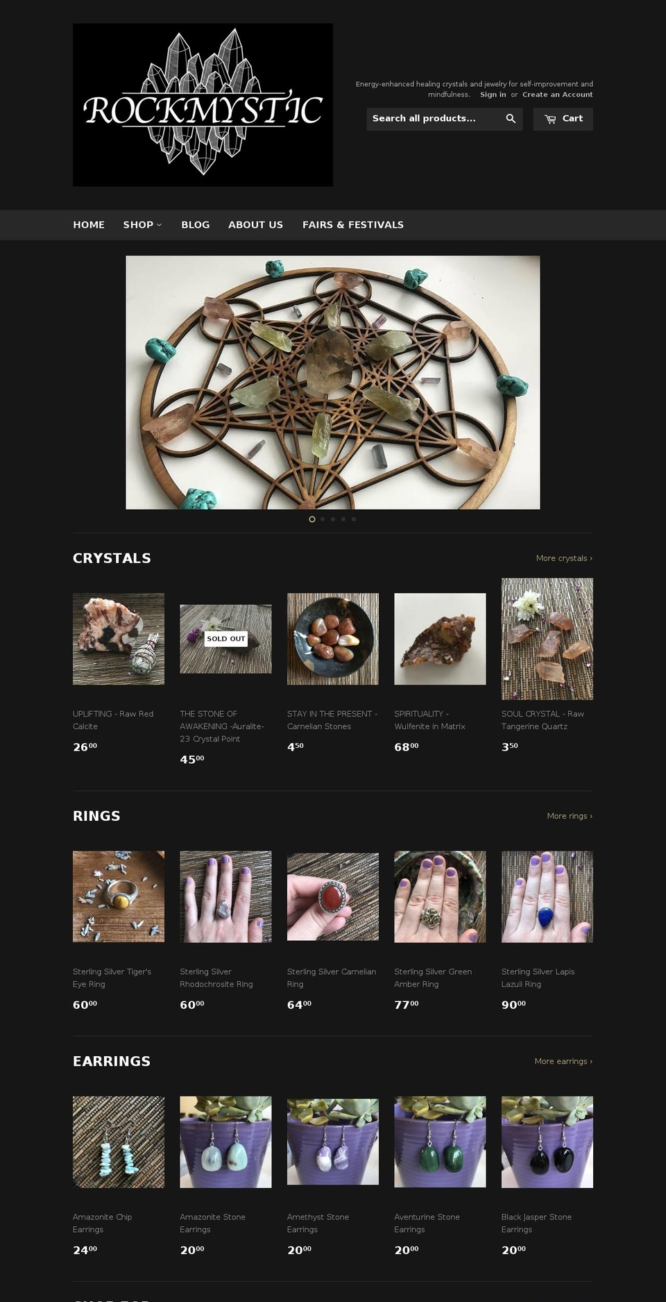 rockmystic.com shopify website screenshot