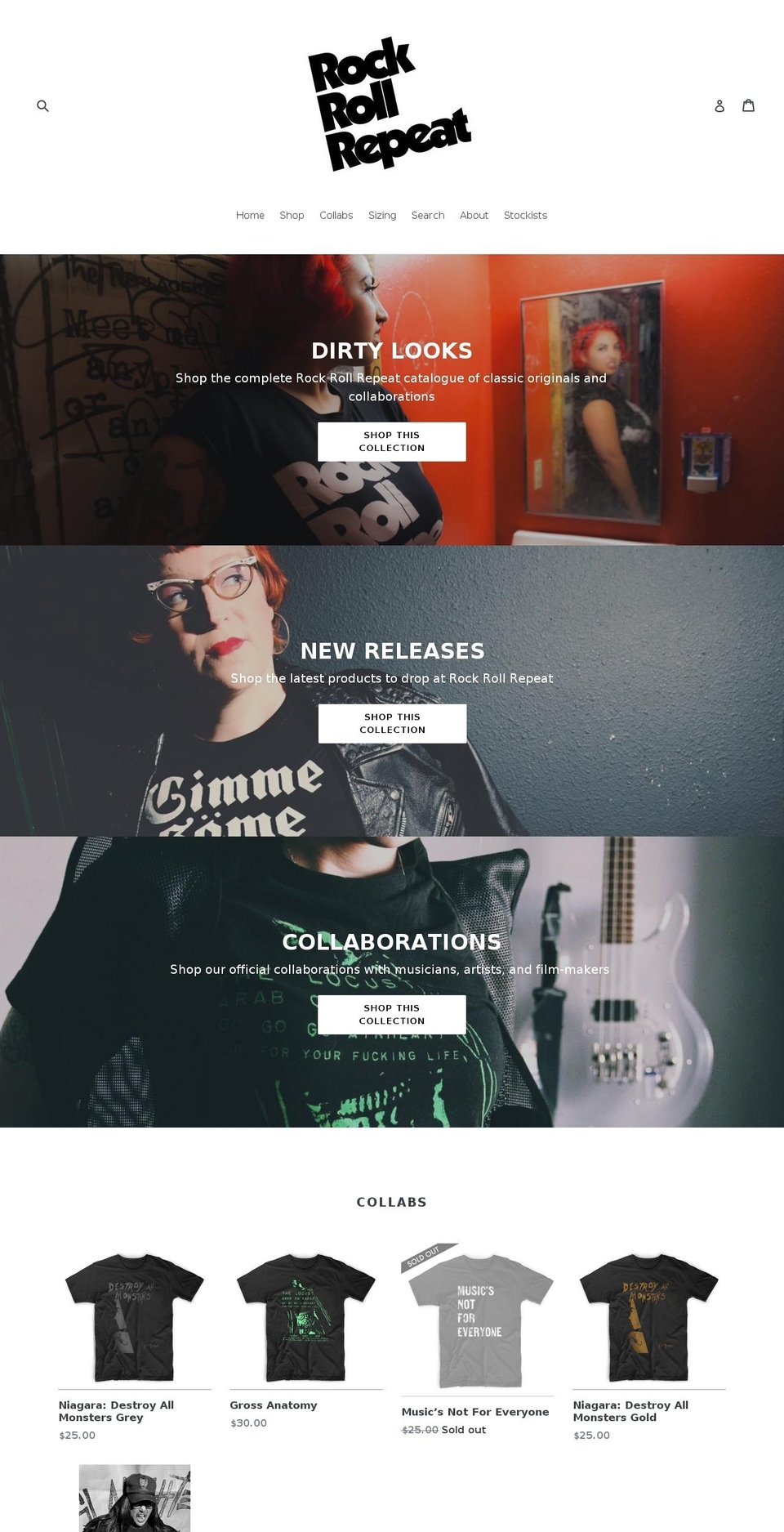 rockrollrepeatforever.com — Shopify storefront screenshot