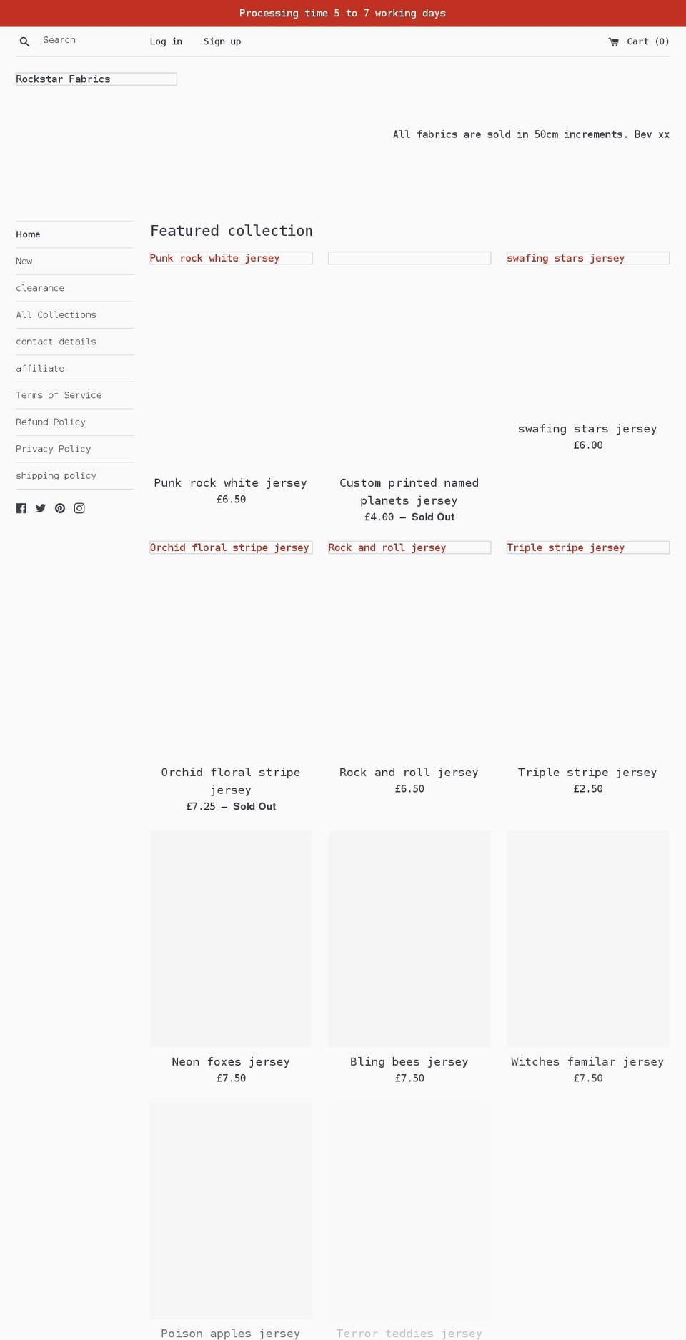 rockstarfabrics.com shopify website screenshot