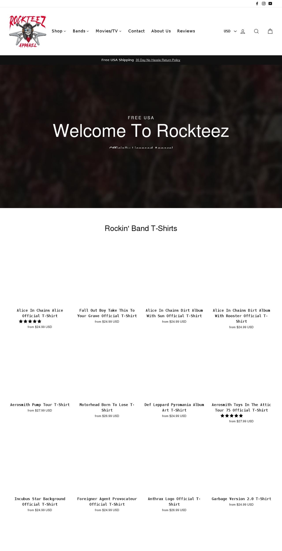 rockteezapparel.com shopify website screenshot