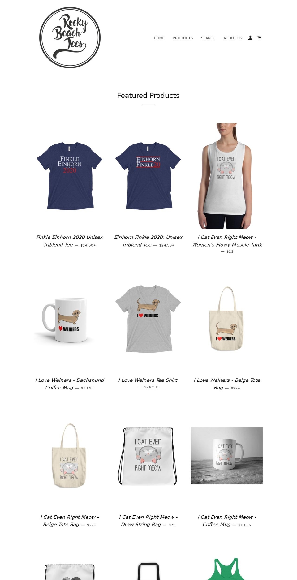 rockybeachtees.net shopify website screenshot