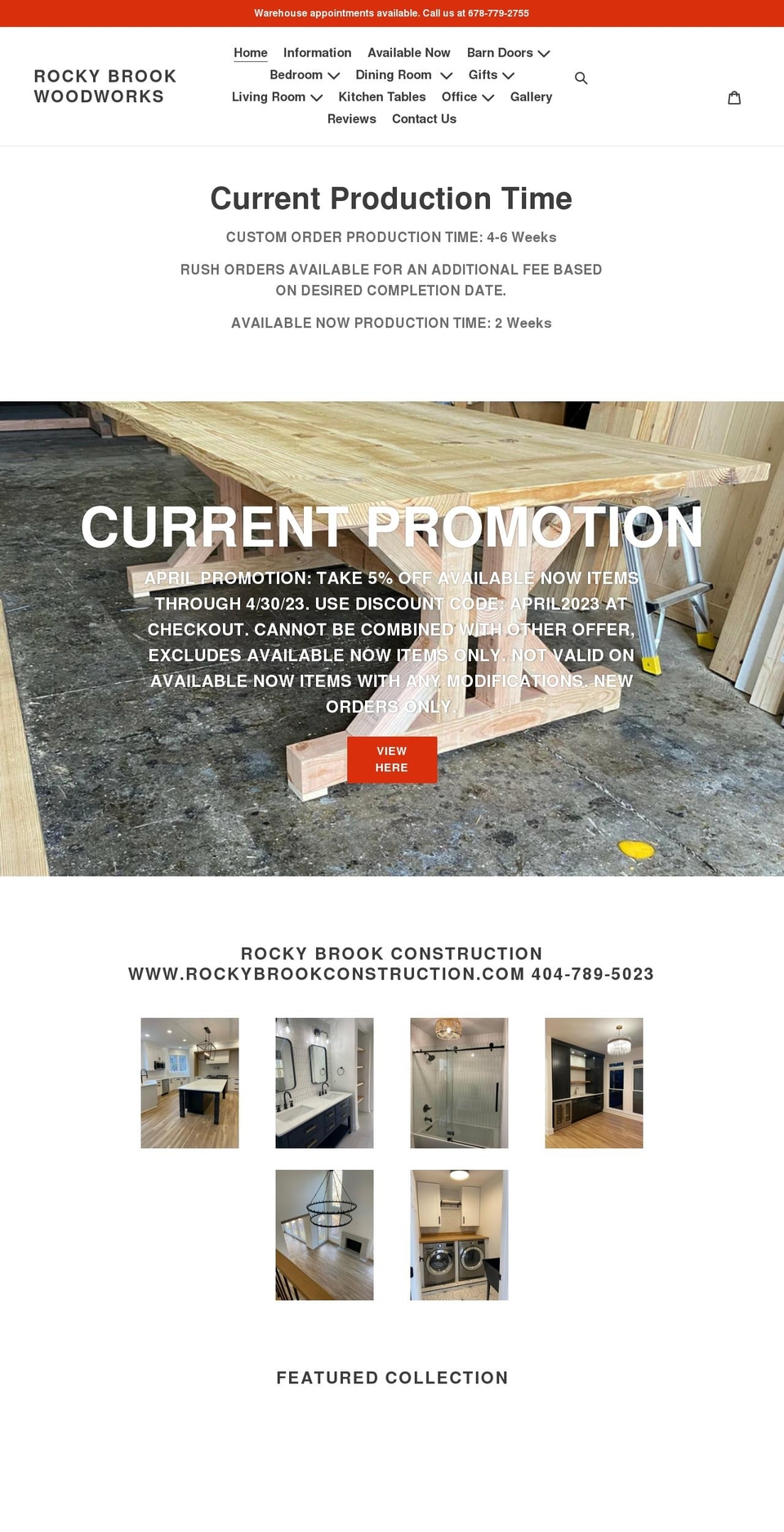 rockybrookwoodworks.com shopify website screenshot