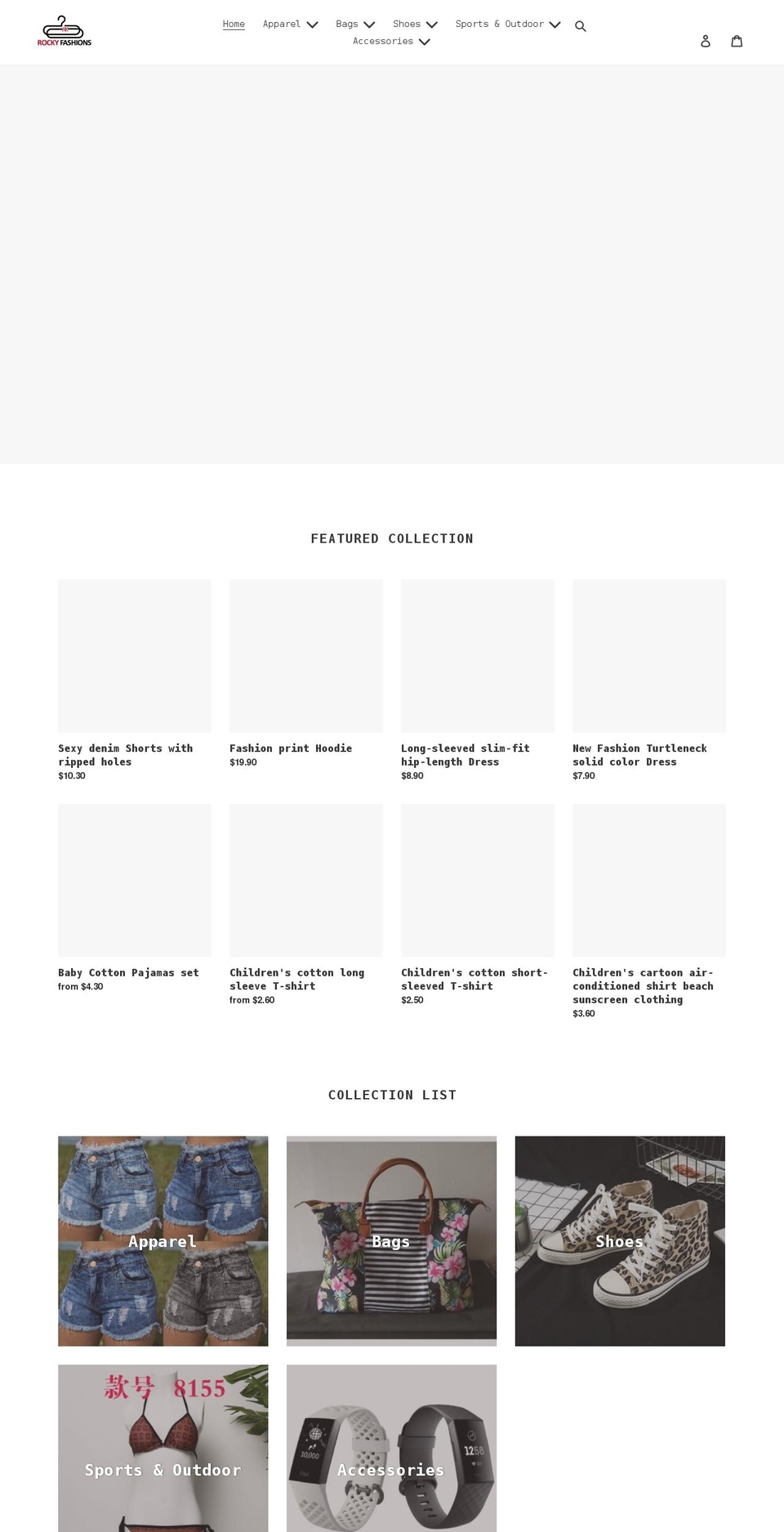 rockyfashions.com shopify website screenshot