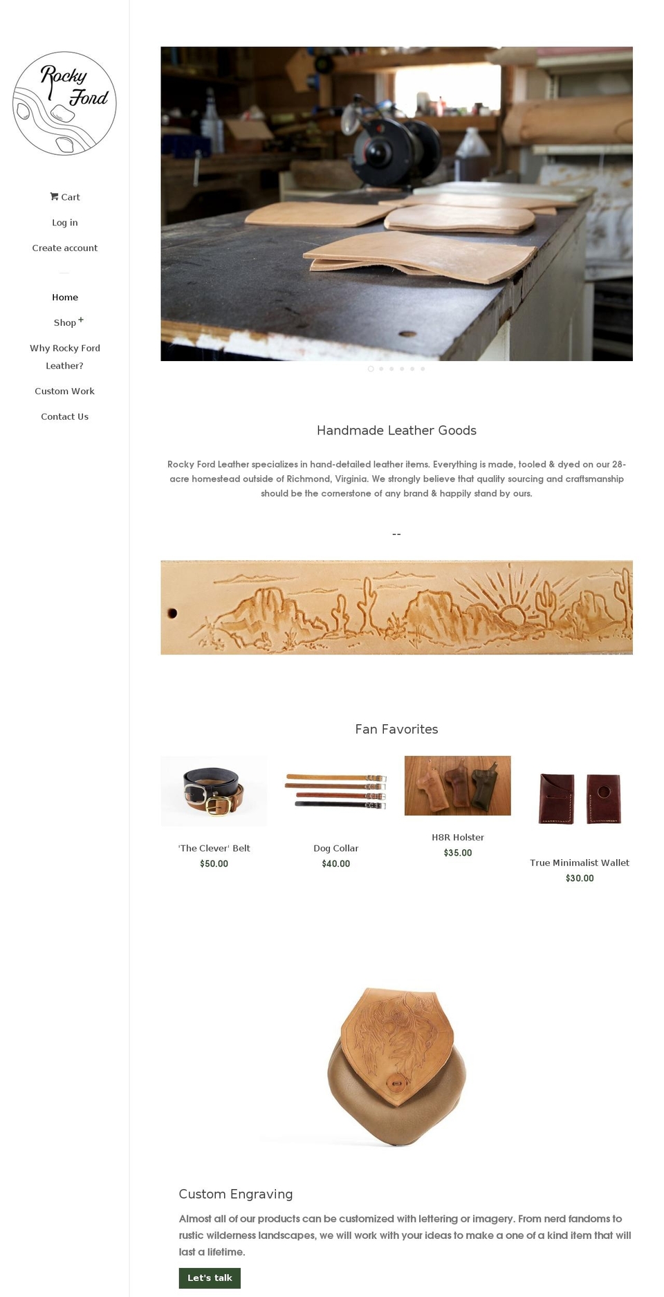 rockyfordleather.com shopify website screenshot