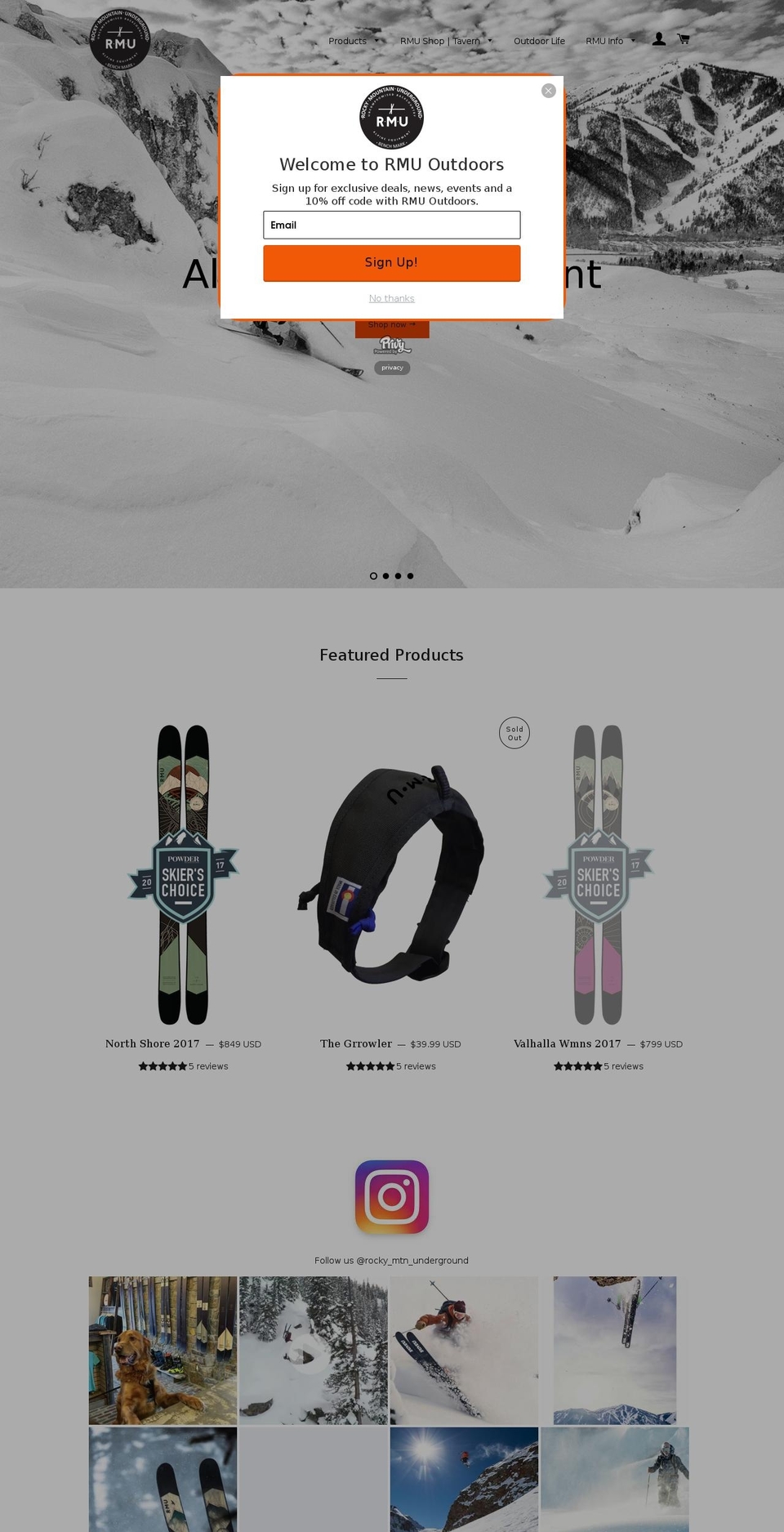 rockymountainunderground.com shopify website screenshot