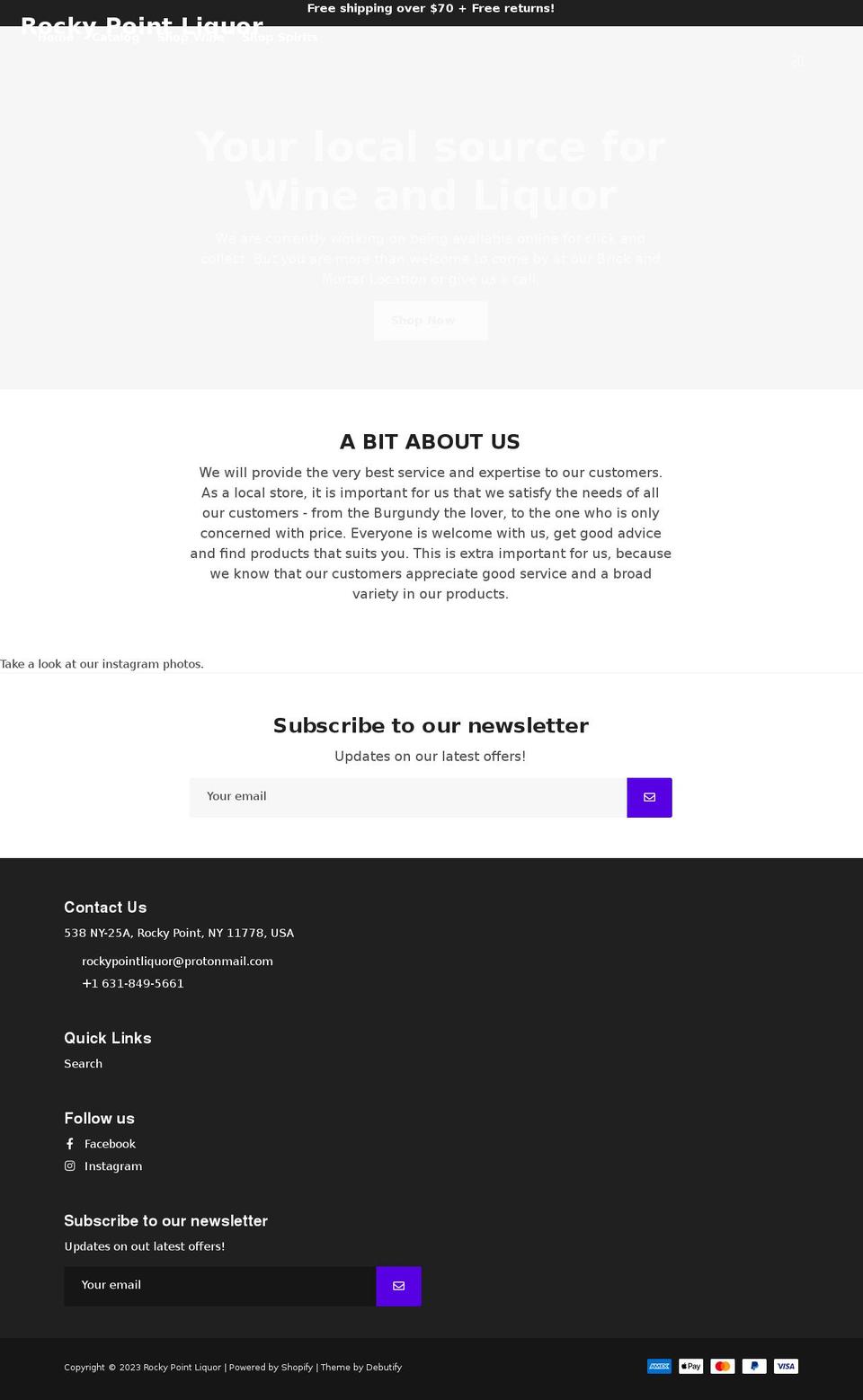 rockypointliquor.com shopify website screenshot