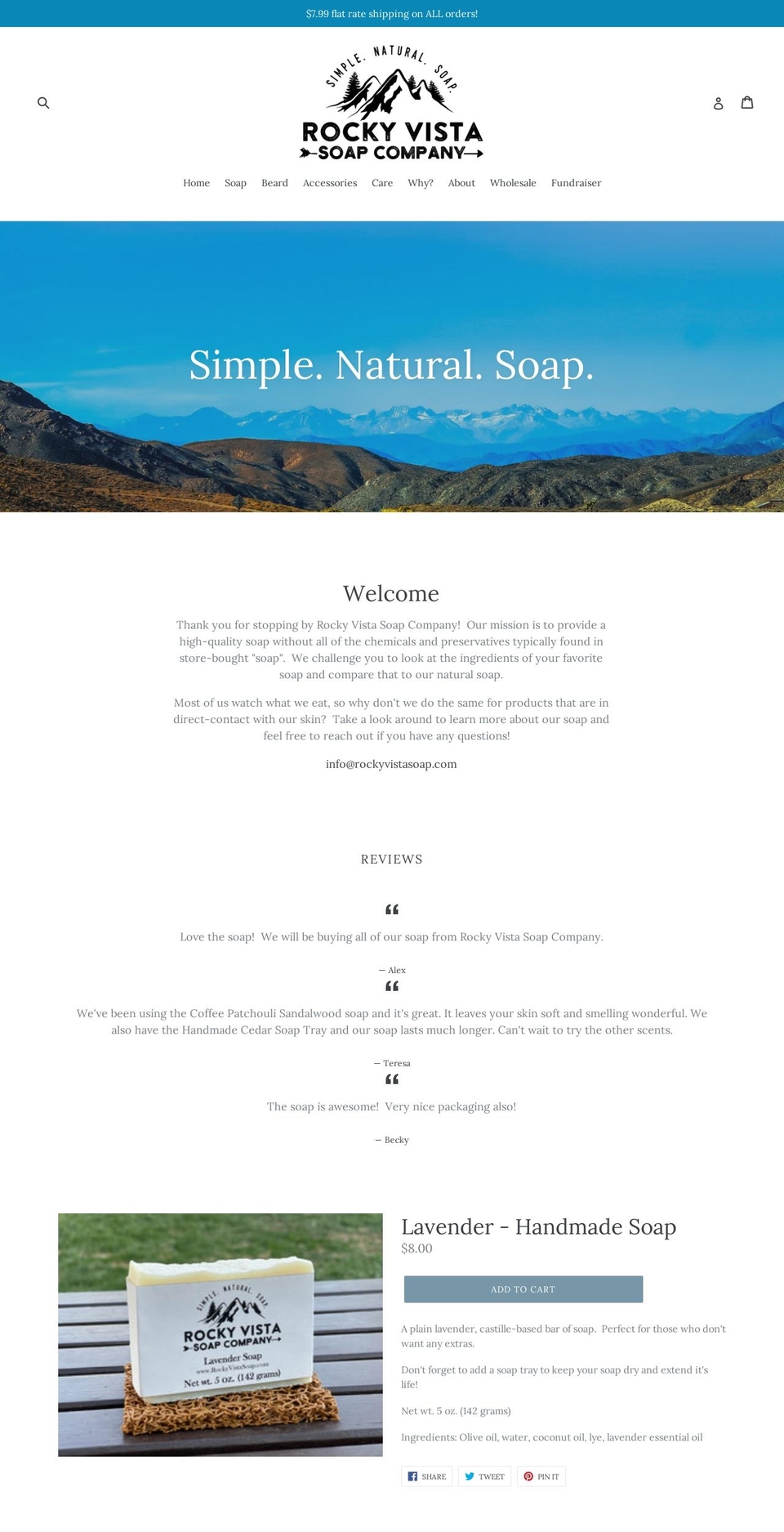 rockyvistasoap.com — Shopify storefront screenshot
