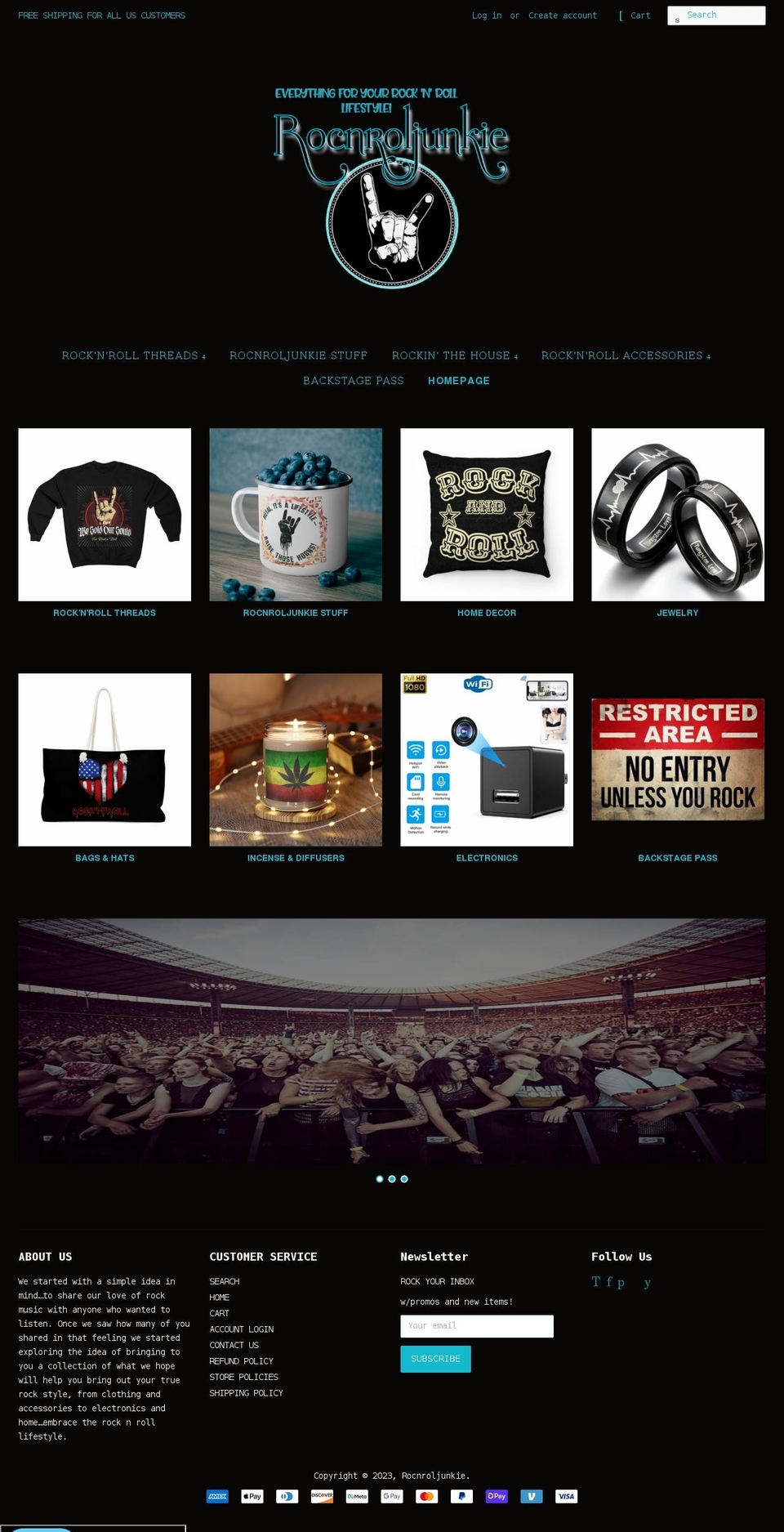 rocnroljunkie.com shopify website screenshot