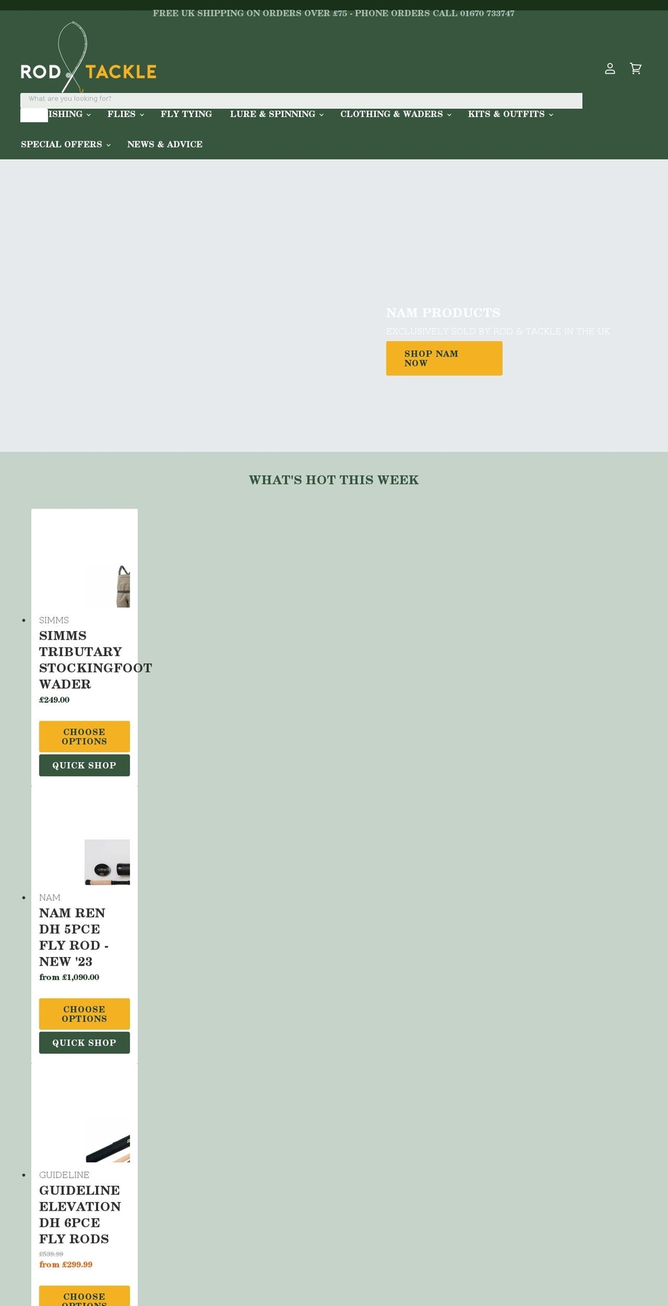 rodandtackle.com shopify website screenshot