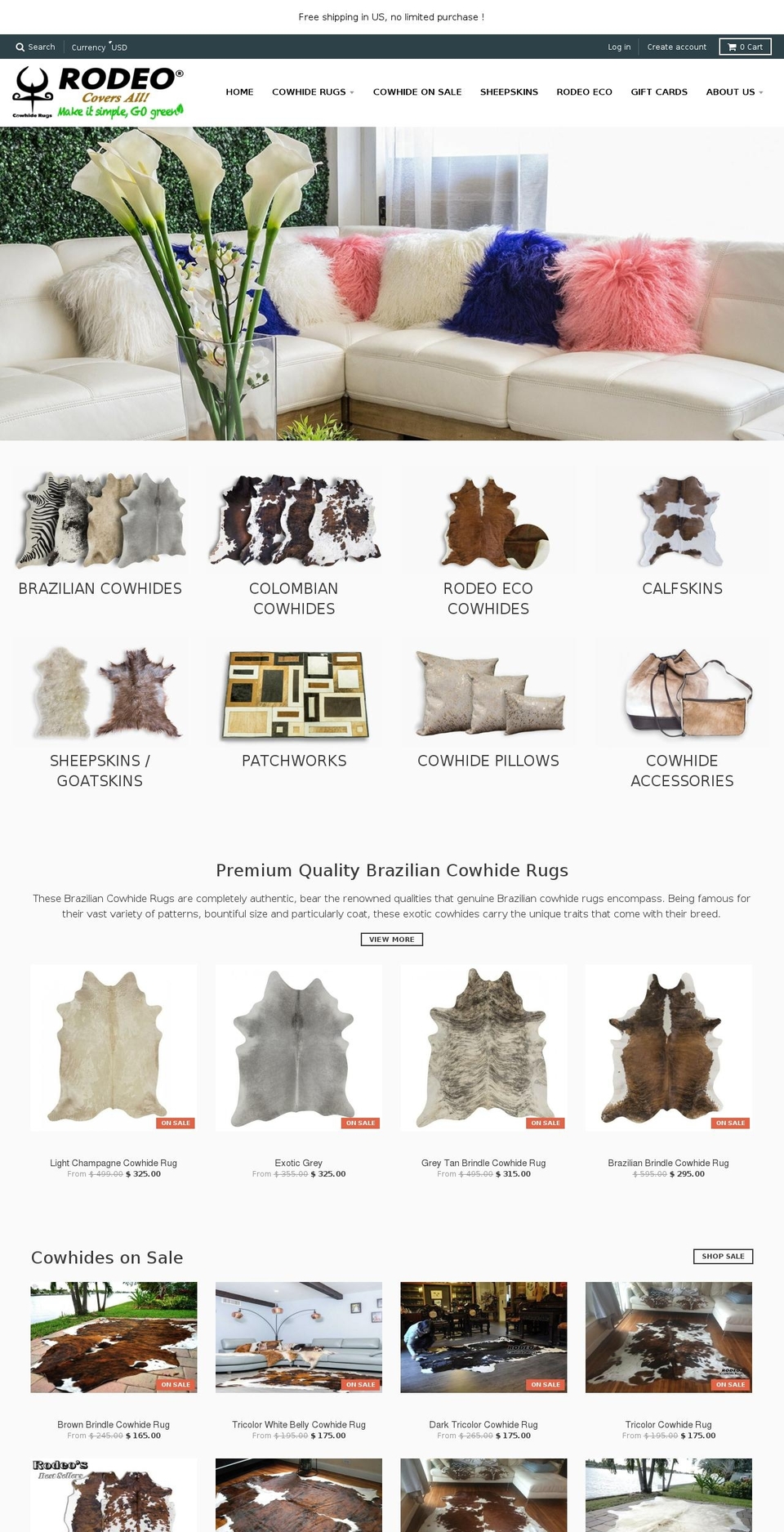 rodeocowhiderugs.com shopify website screenshot