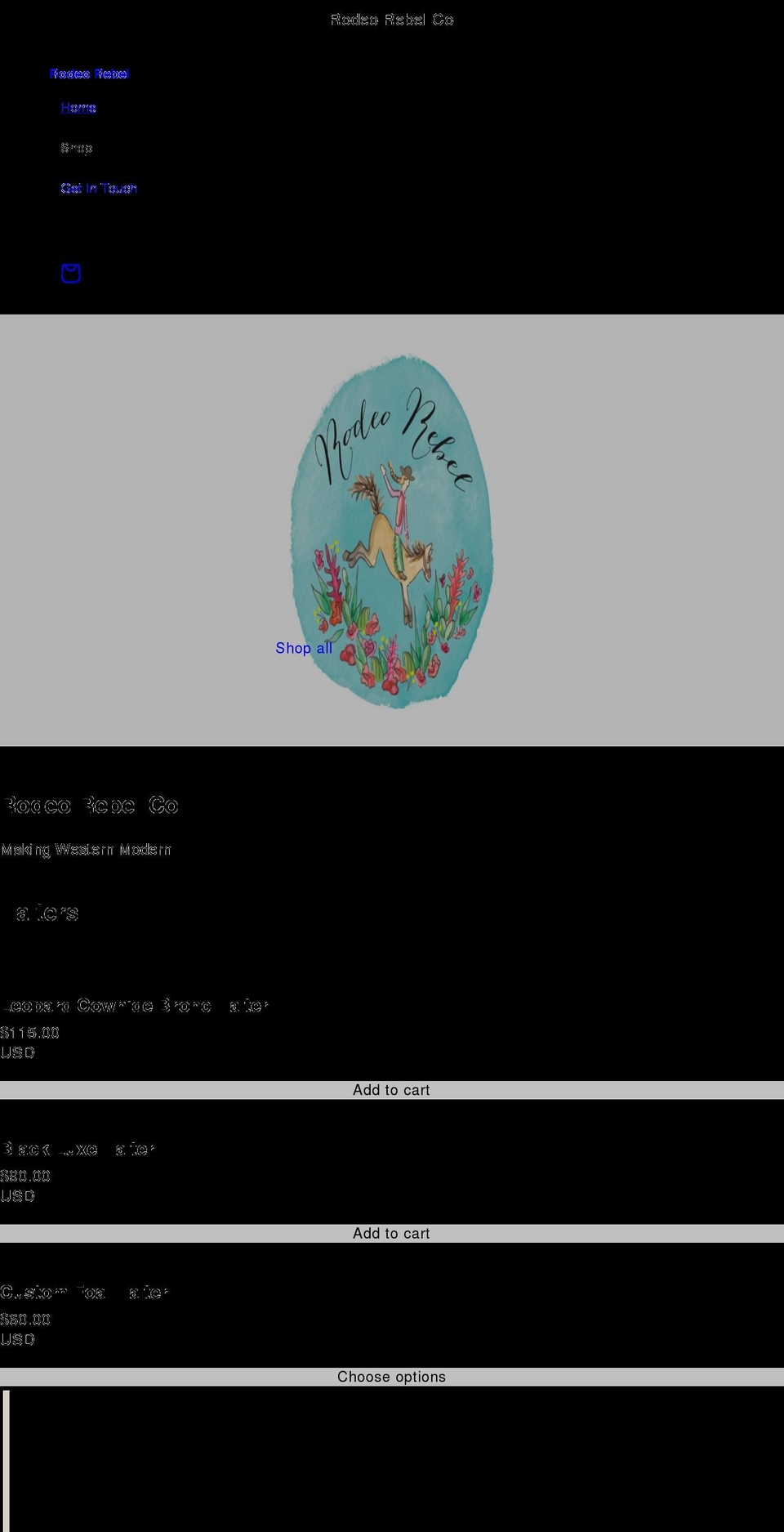 rodeorebelco.com shopify website screenshot