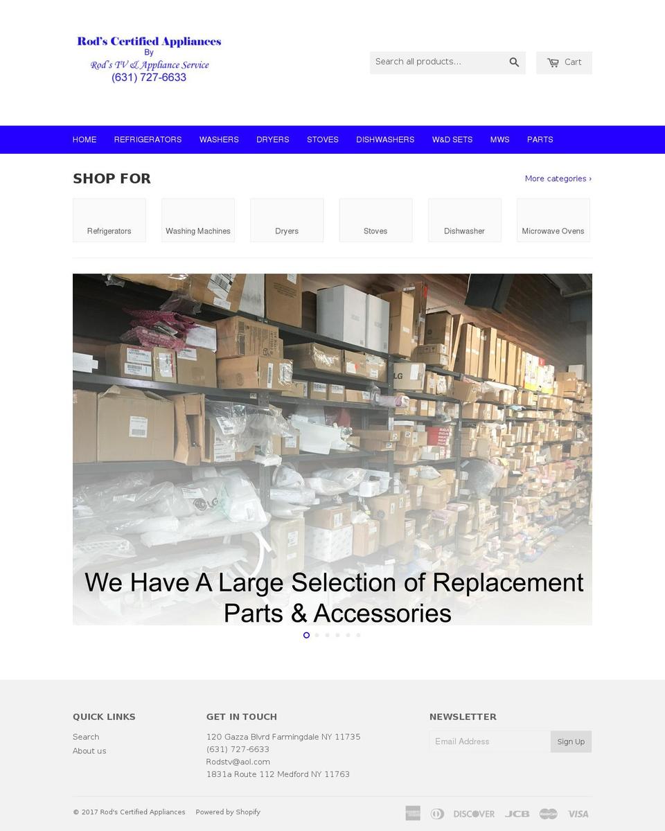 rodsappliances.com shopify website screenshot