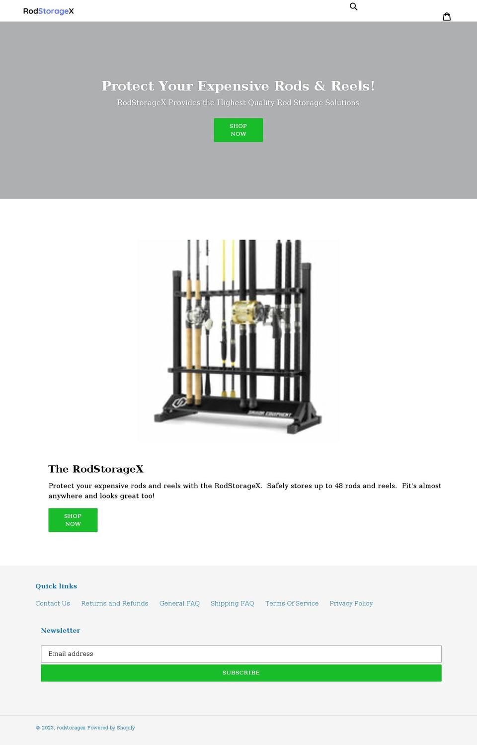 rodstoragex.com shopify website screenshot