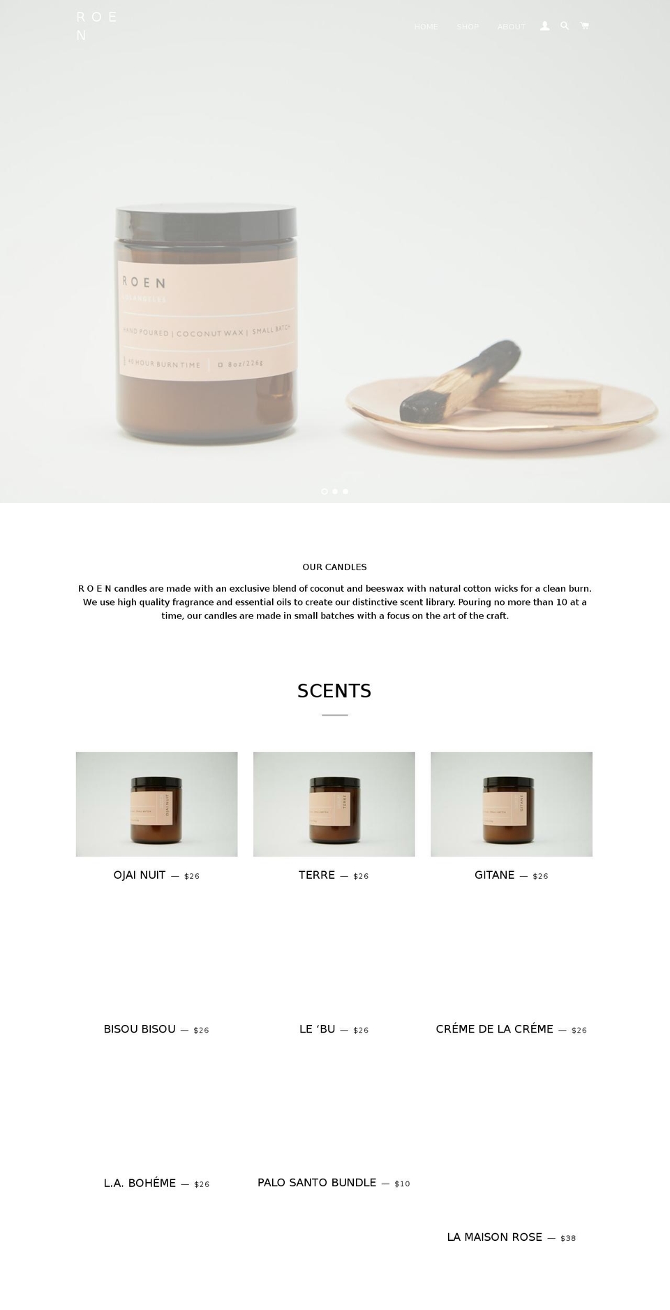 roencandles.com — Shopify storefront screenshot