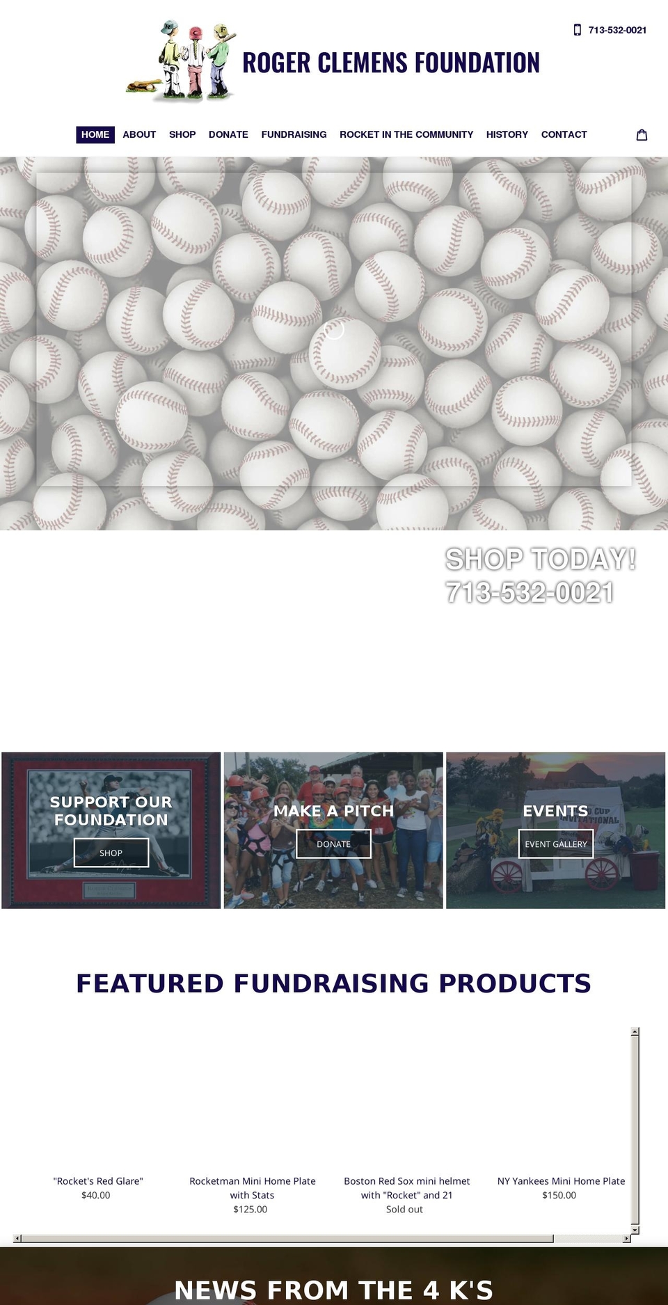 rogerclemensfoundation.org shopify website screenshot