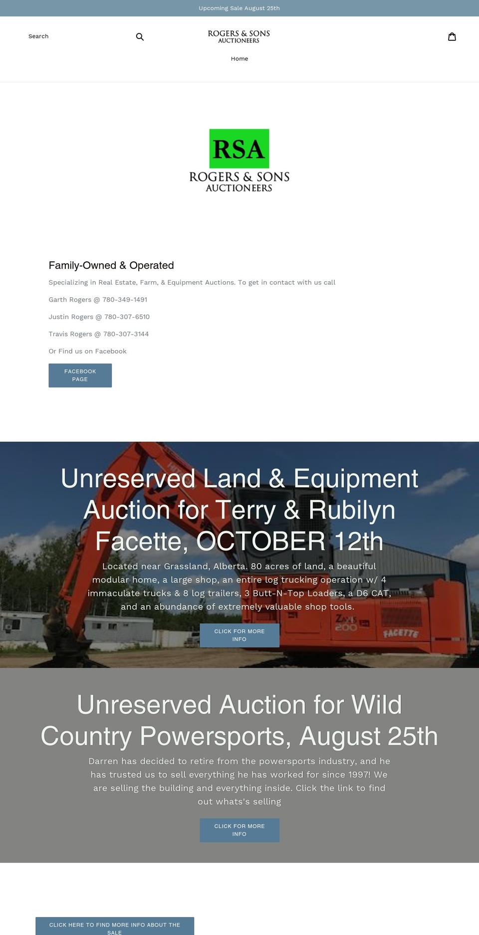 rogersandsonsauctioneers.com — Shopify storefront screenshot