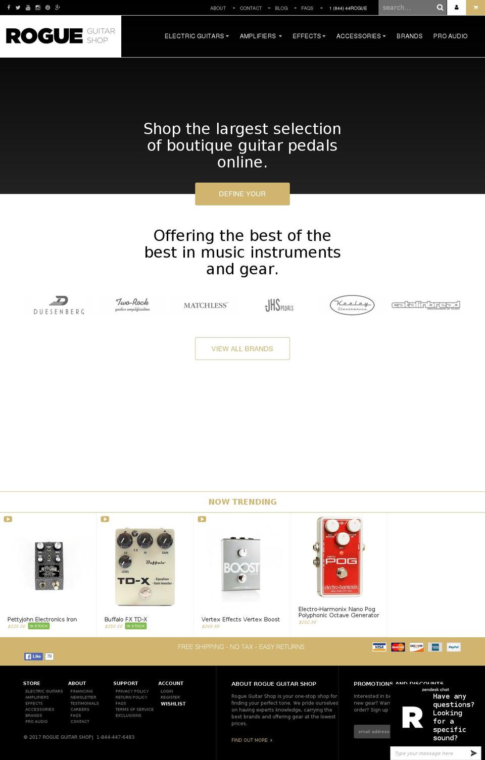 rogueguitarshop.com shopify website screenshot