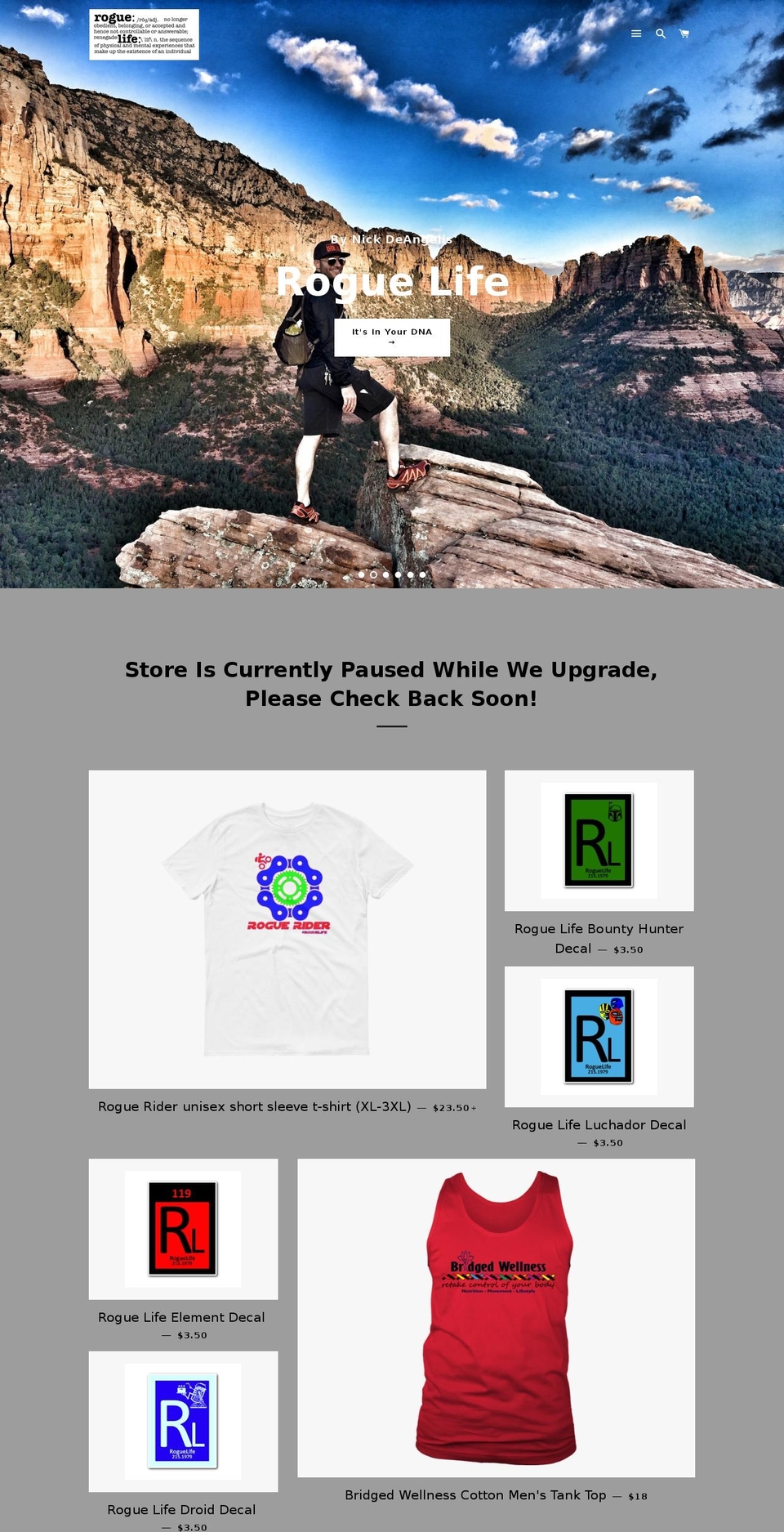 roguelife.com — Shopify storefront screenshot
