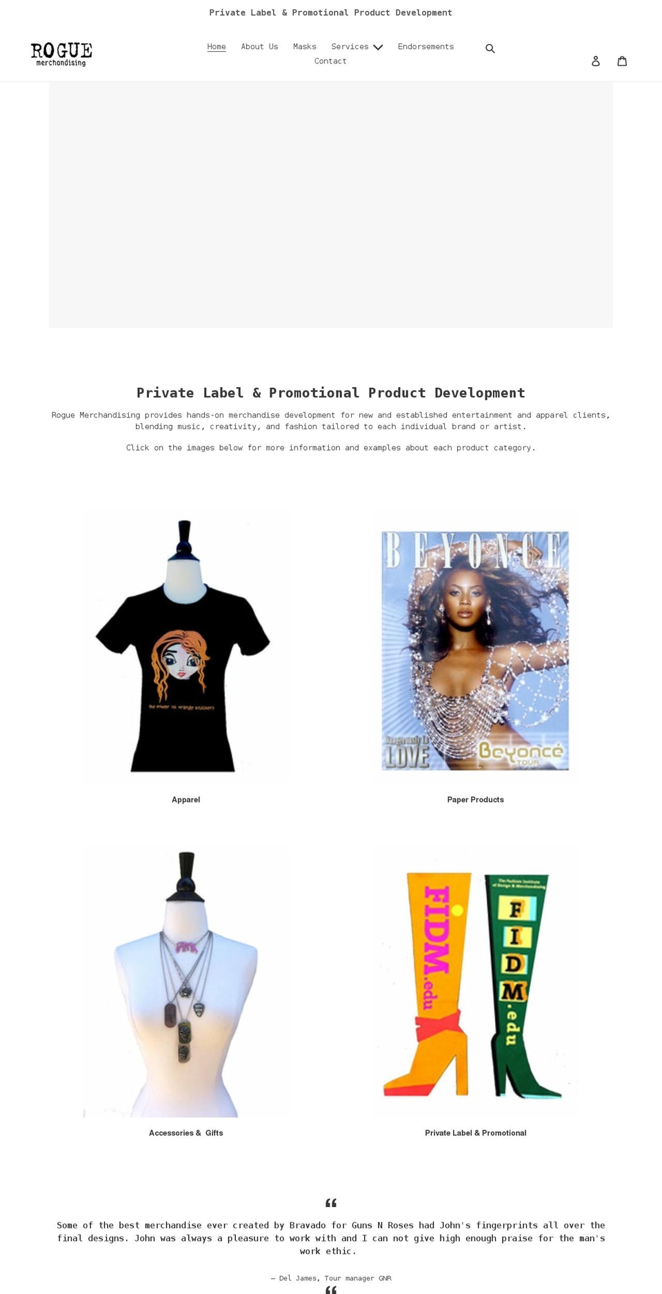 roguemerchandising.com shopify website screenshot